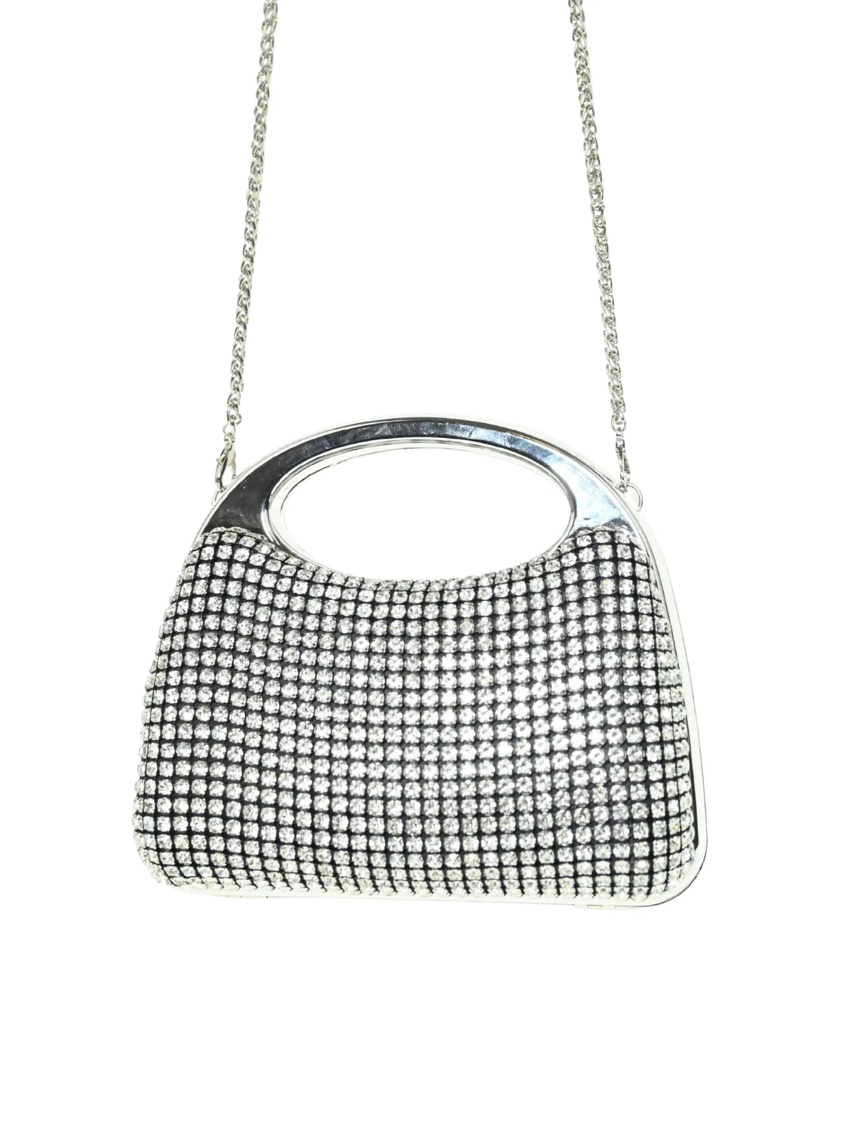 Odette Silver Silk Blend Embellished Clutch For Women - Image 5