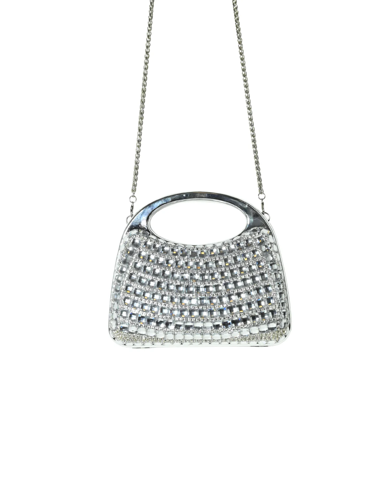 Odette Silver Silk Blend Embellished Clutch For Women - Image 3