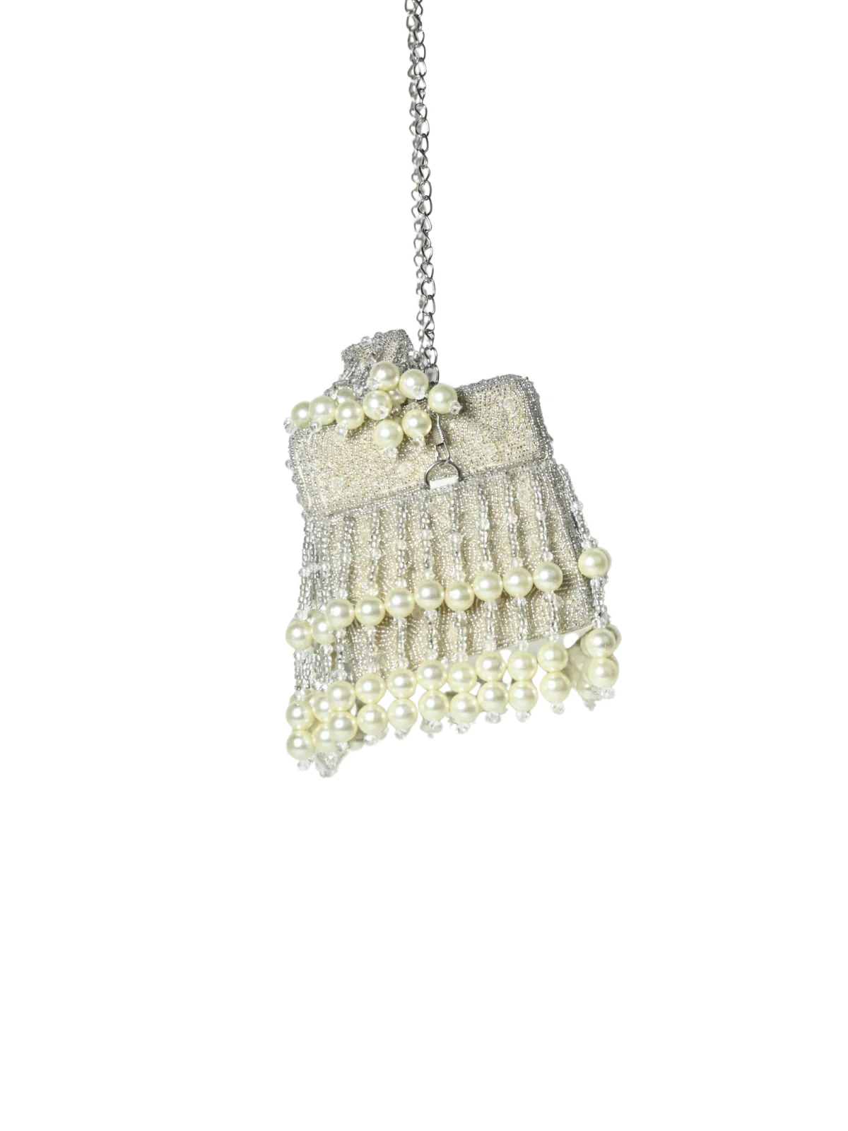 Odette Silver Suede Embellished Clutch For Women - Image 5