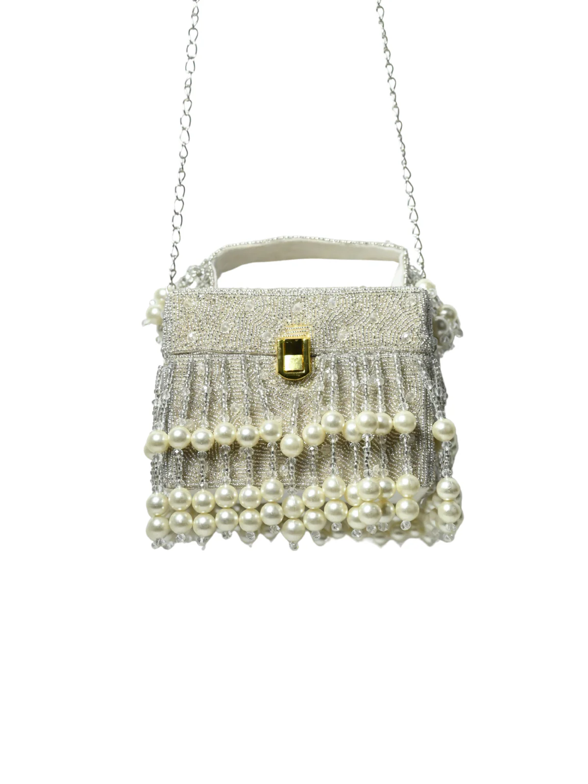 Odette Silver Suede Embellished Clutch For Women - Image 6
