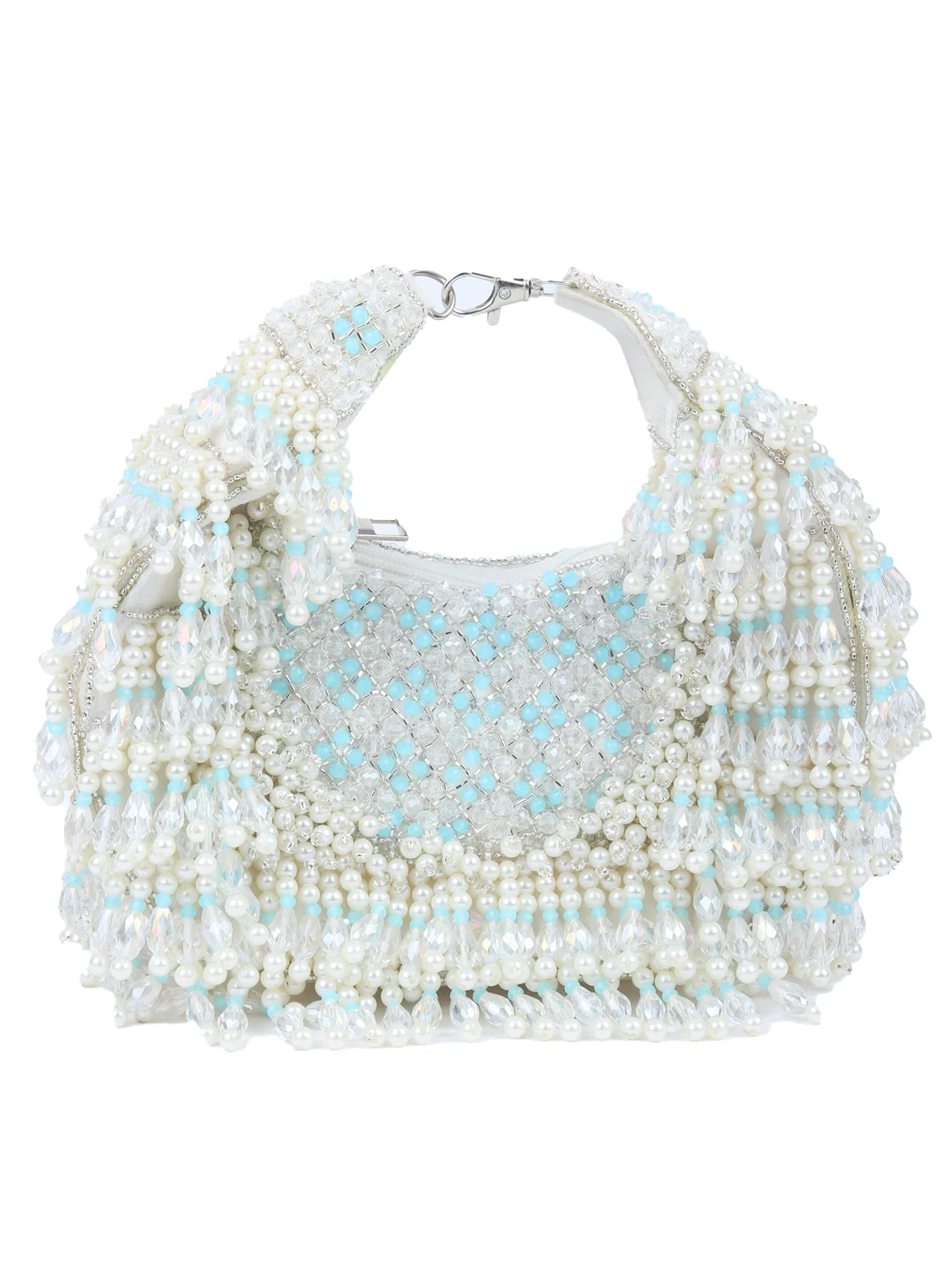 Odette Silver Suede Embellished Hand Bag For Women - Image 3