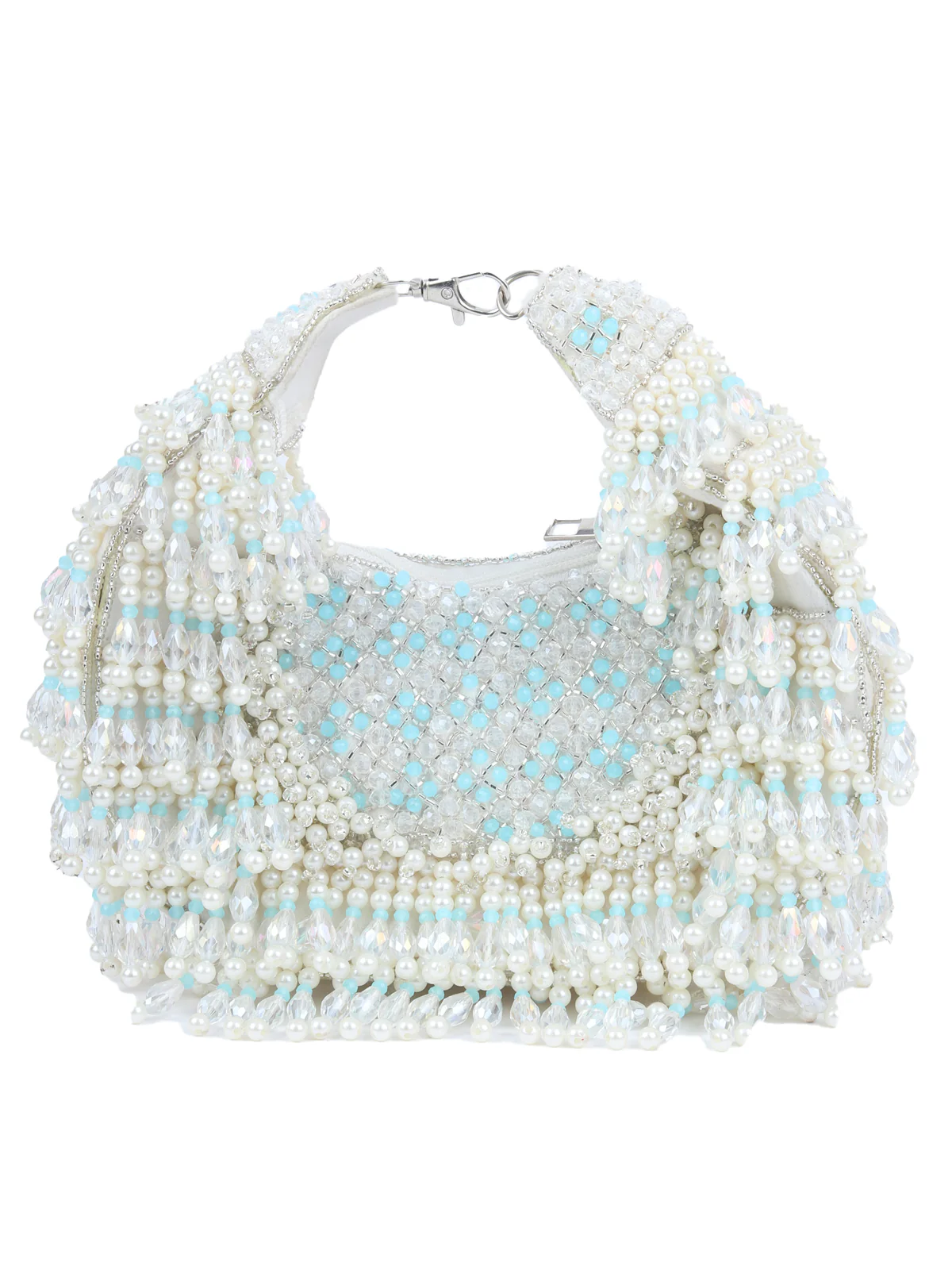 Odette Silver Suede Embellished Hand Bag For Women - Image 4