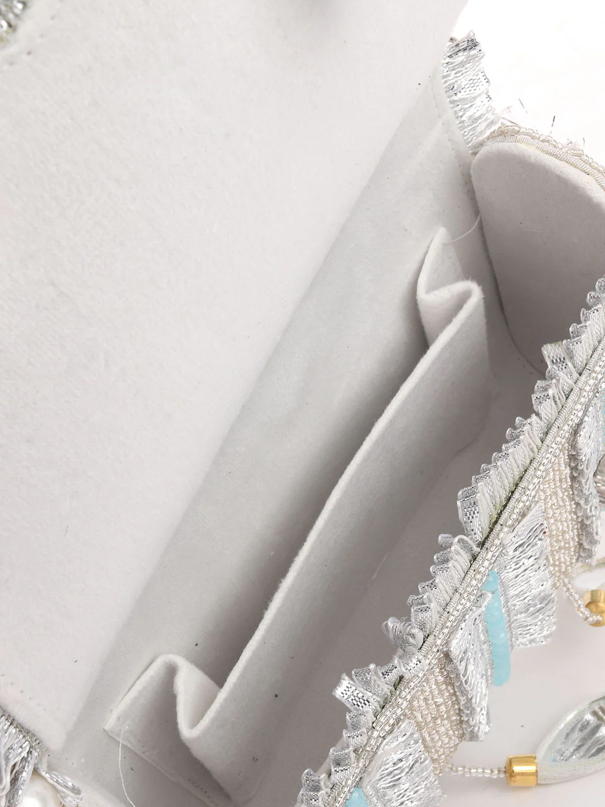 Odette Silver Suede Embellished Hand Bag For Women - Image 6