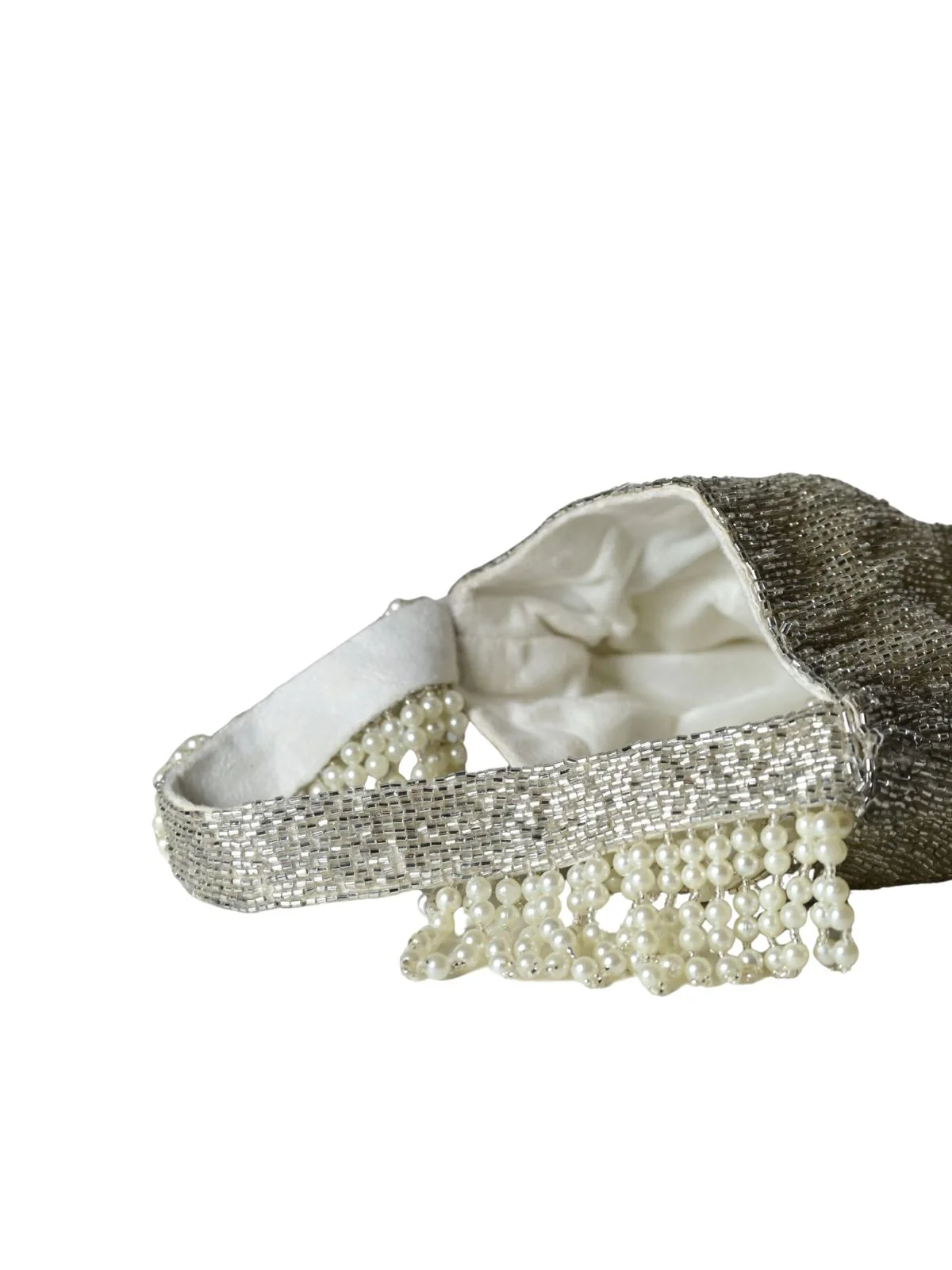 Odette Silver Suede Embellished Potli For Women - Image 7