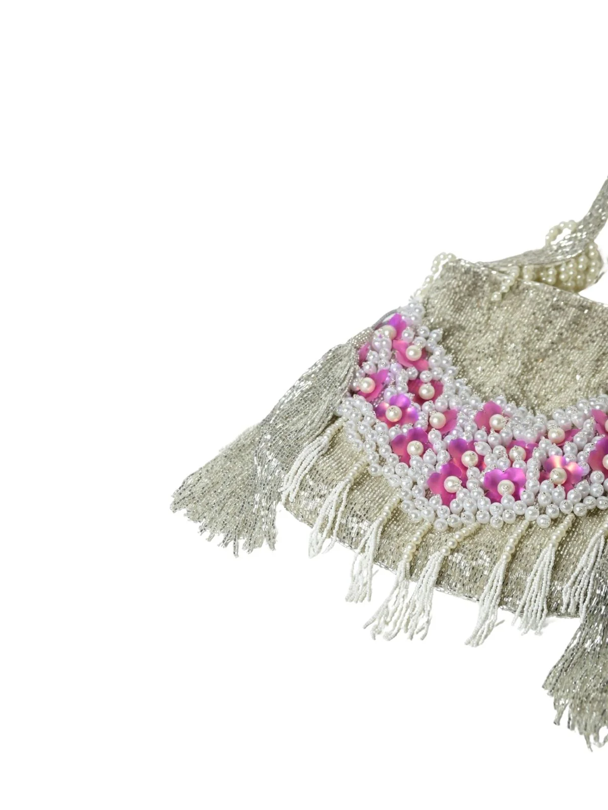 Odette Silver Suede Embellished Potli For Women - Image 8
