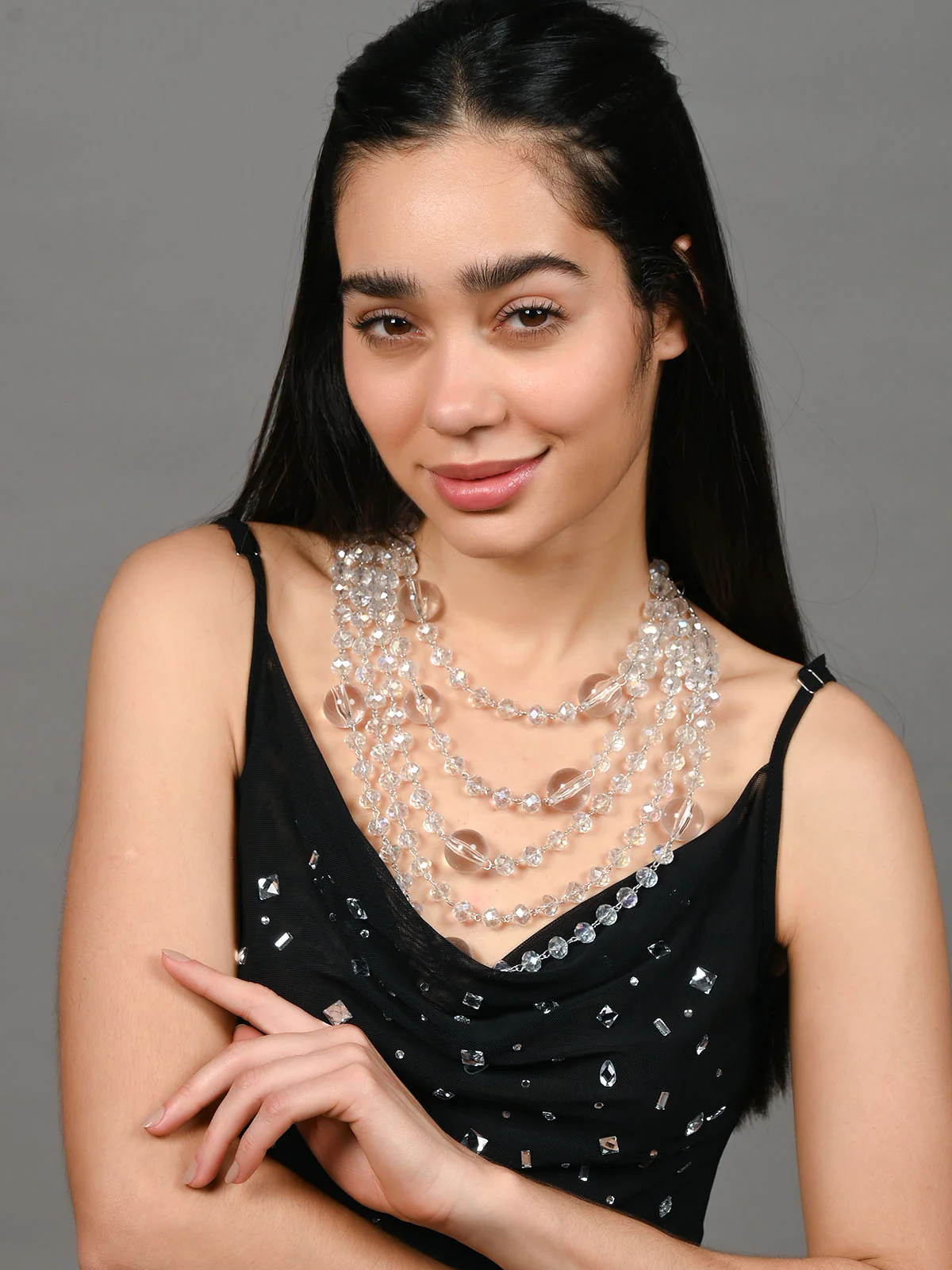 Odette Silver & Transparent Alloy Embellished Neckpiece For Women