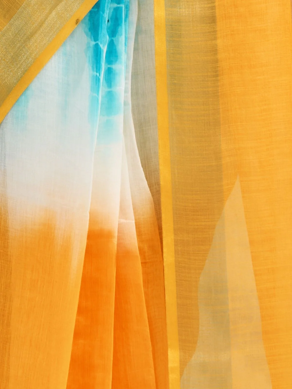 Odette Sky Blue And Orange Cotton Linen Zari Work Saree For Women - Image 6