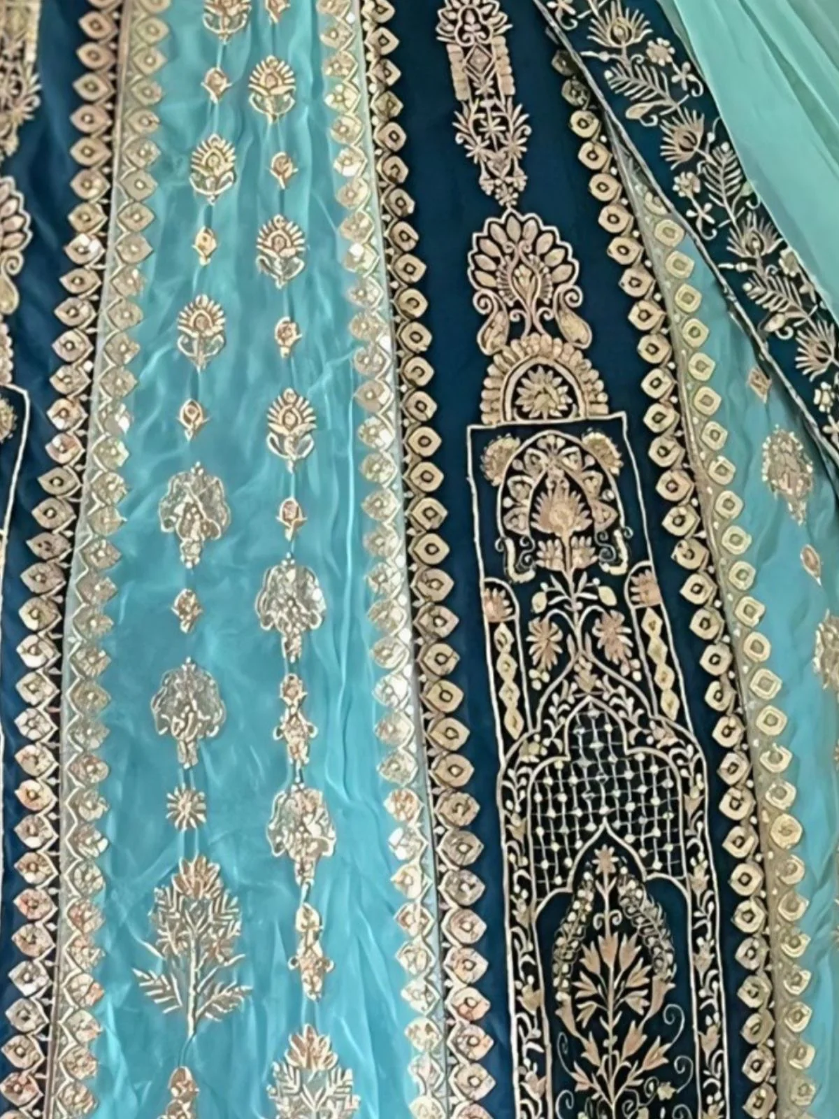 Odette Sky Blue And Teal Georgette Embroidered Semi-Stitched lehenga For Women - Image 5