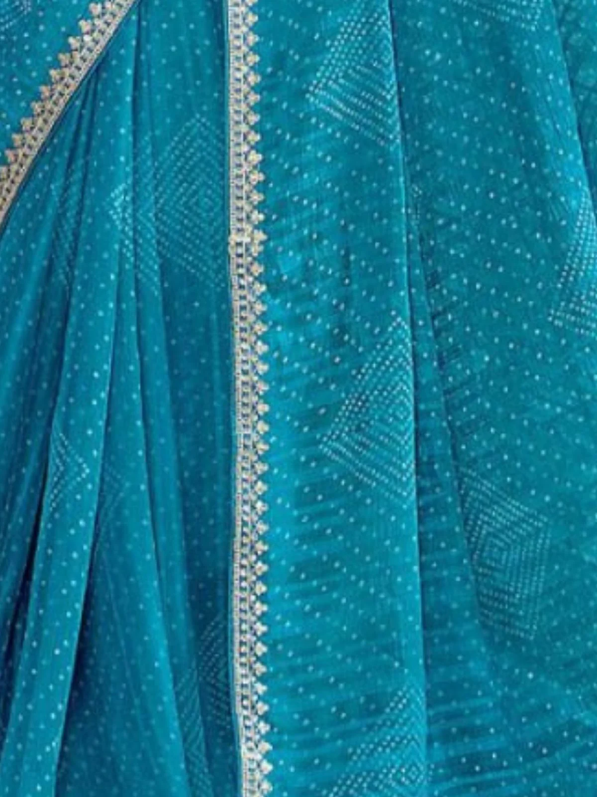 Odette Sky Blue Chiffon Embellished Saree For Women - Image 4