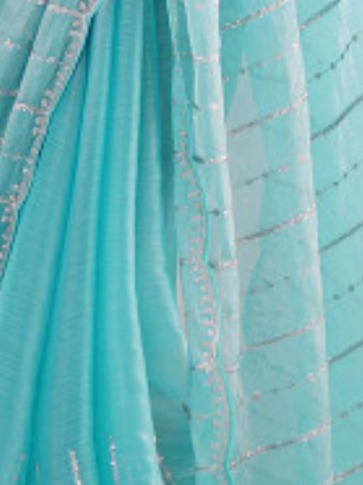 Odette Sky Blue Chiffon Embellished Solid Saree For Women - Image 4