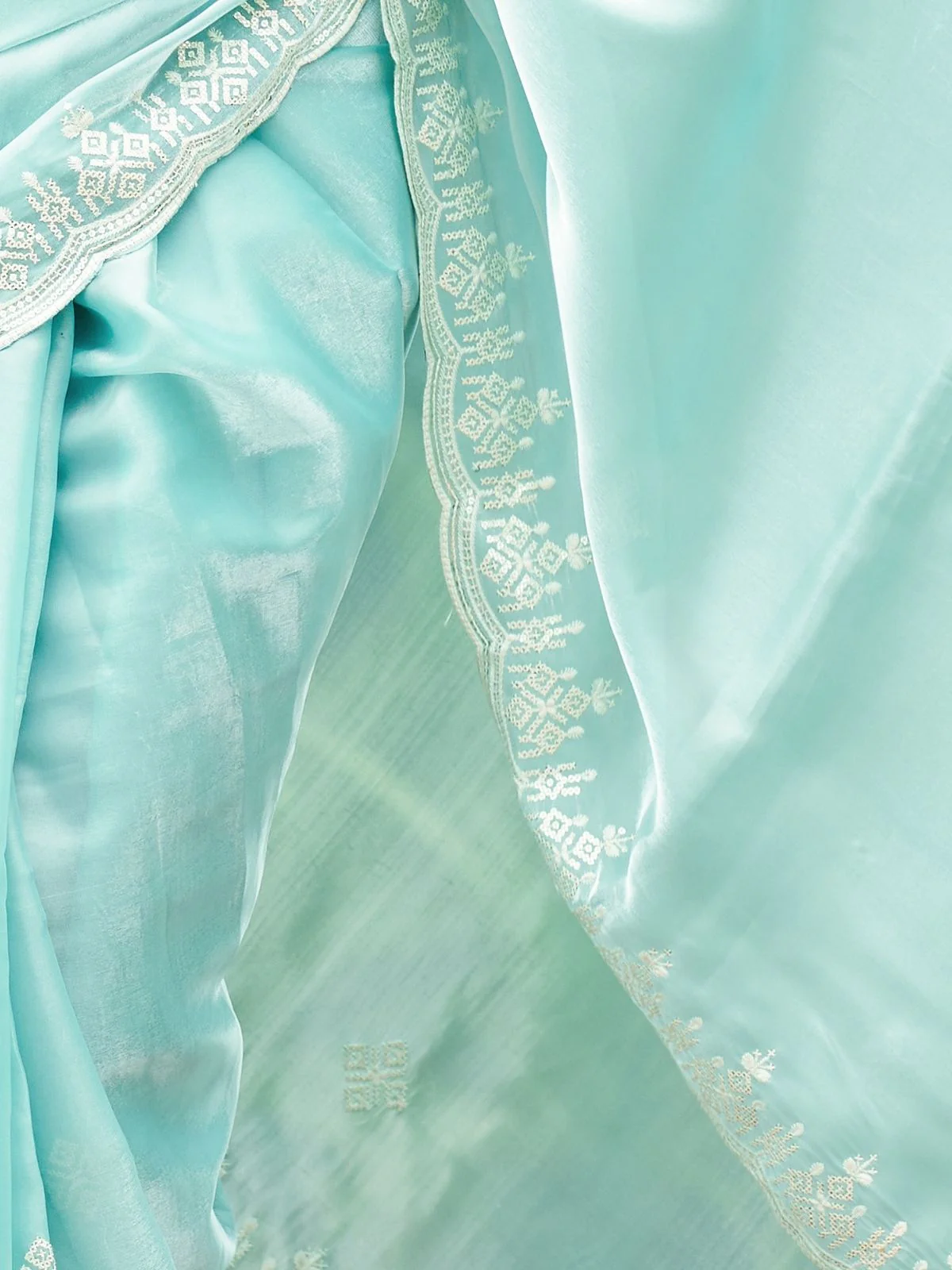 Odette Sky Blue Chiffon Embroidered Saree For Women - Image 5