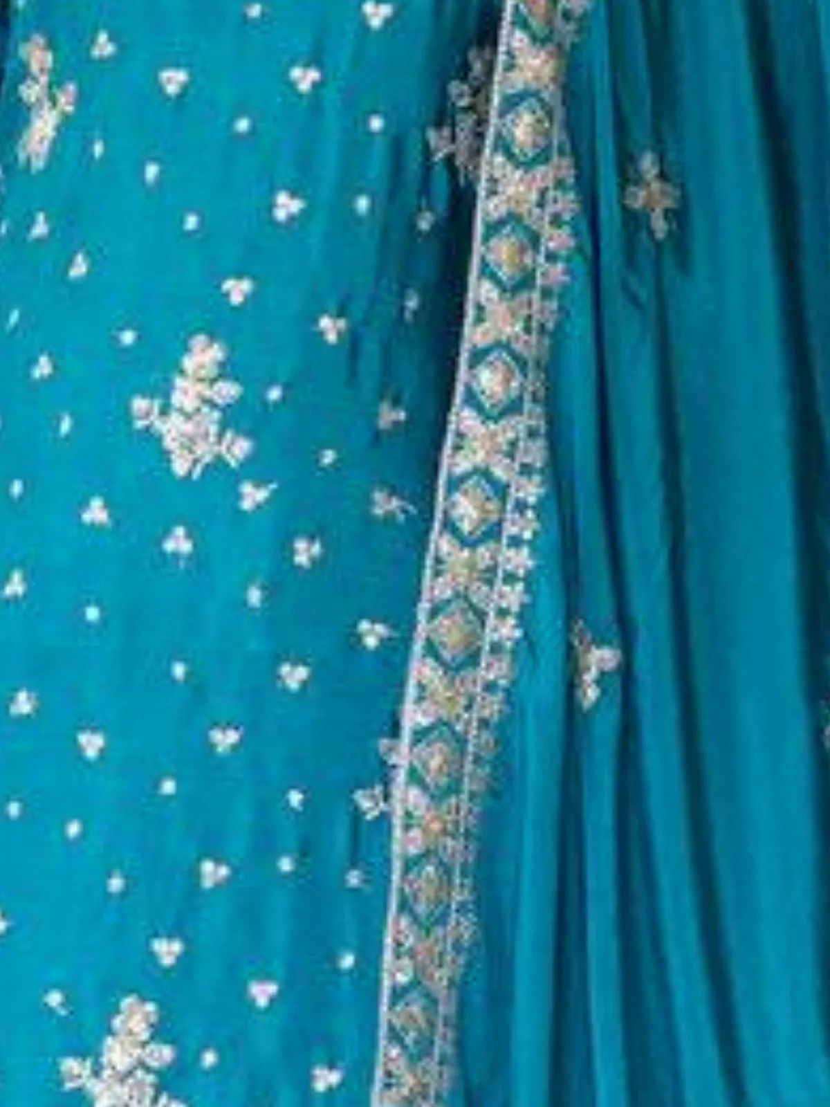 Odette Sky Blue Chiffon Embroidered Stitched Kurta Set For Women - Image 4