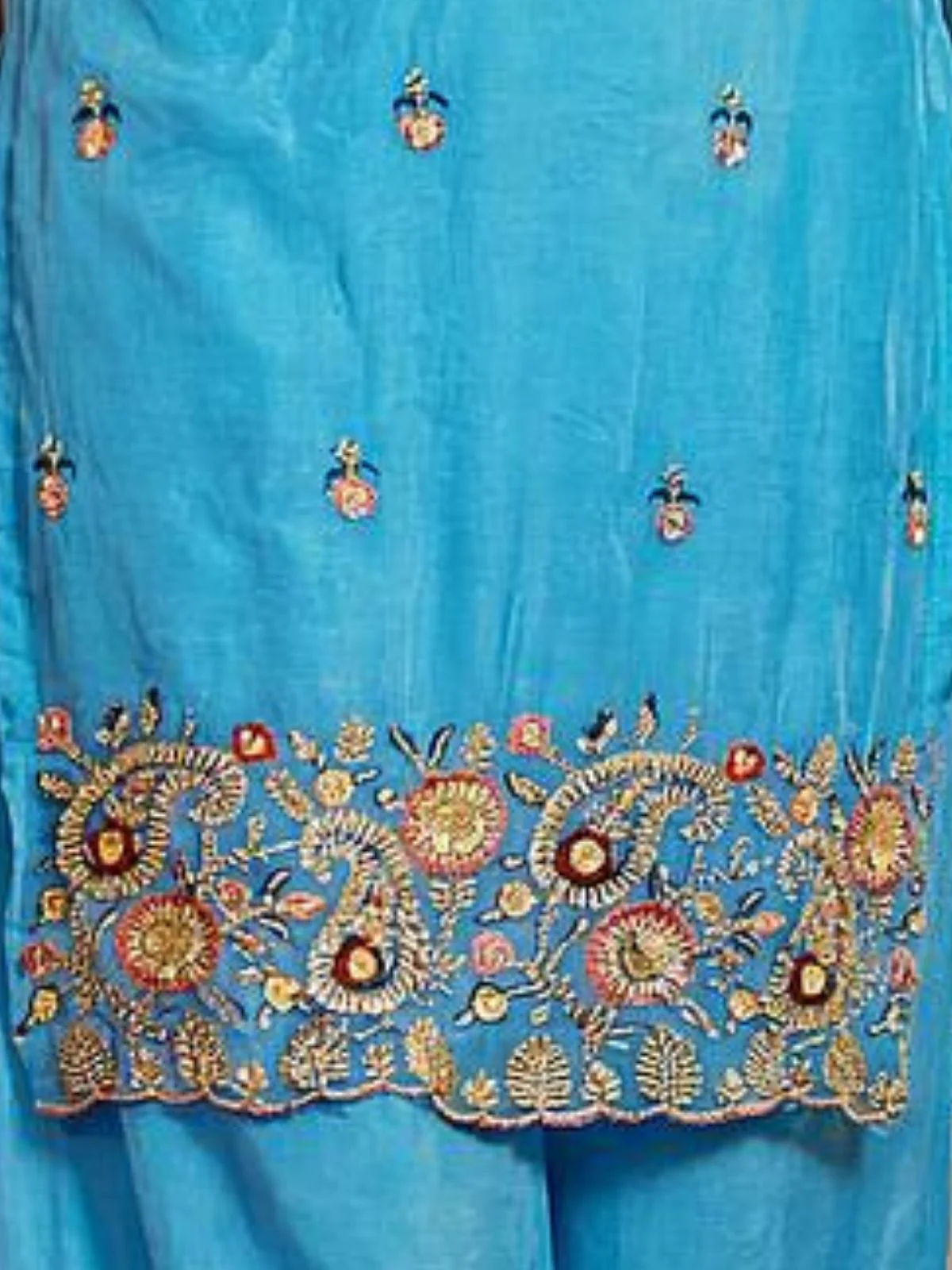 Odette Sky Blue Chiffon Solid Stitched Kurta Set For Women - Image 4