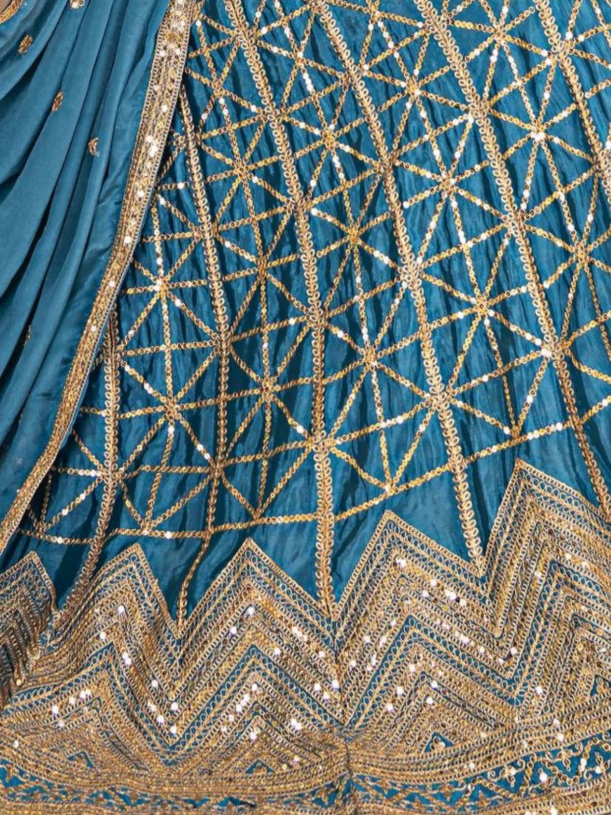 Odette Sky Blue Chinon Sequence Embroidered Semi-Stitched Lehenga For Women - Image 5