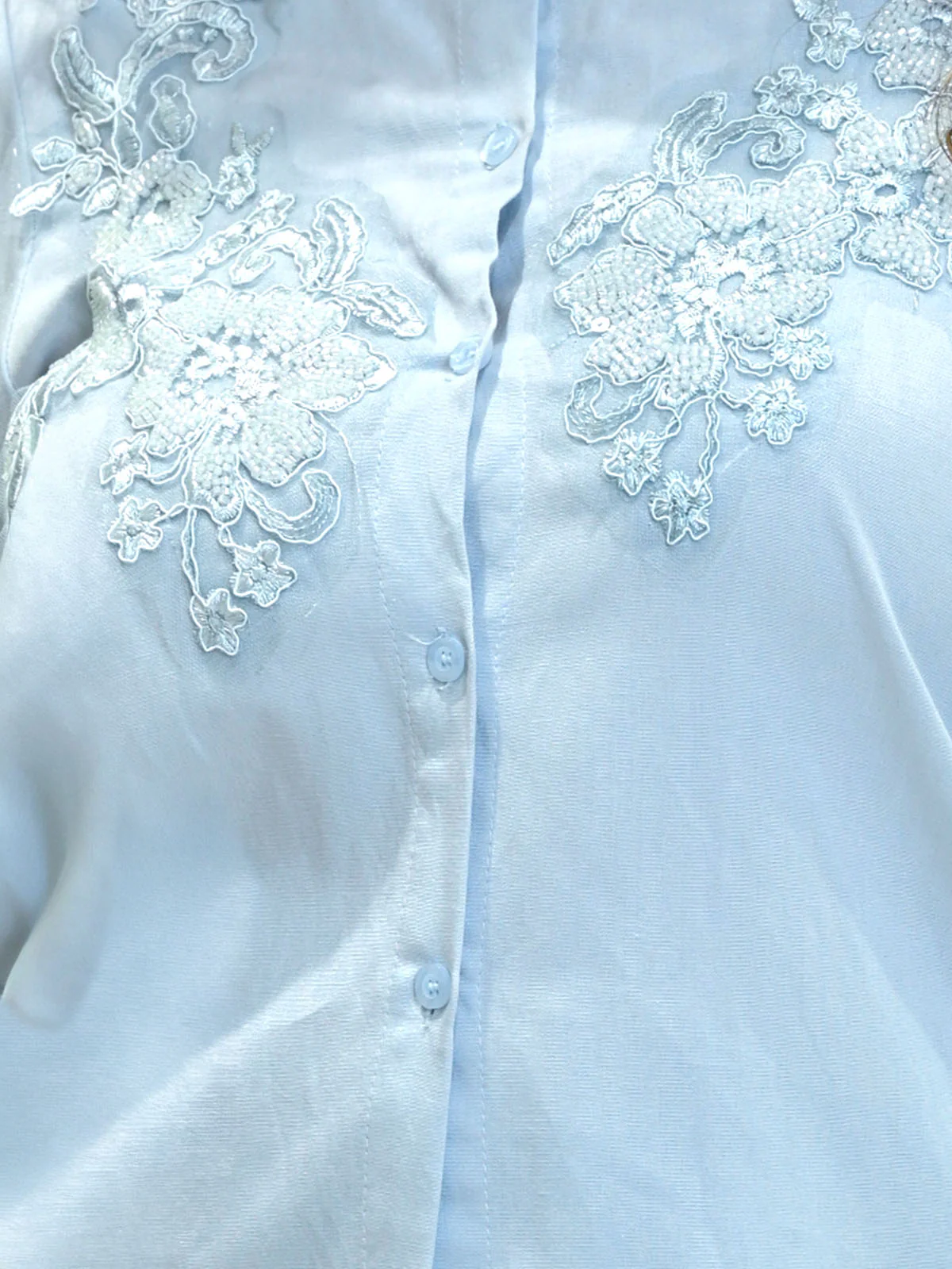 Odette Sky Blue Cotton Blend Solid Top For Women - Image 4