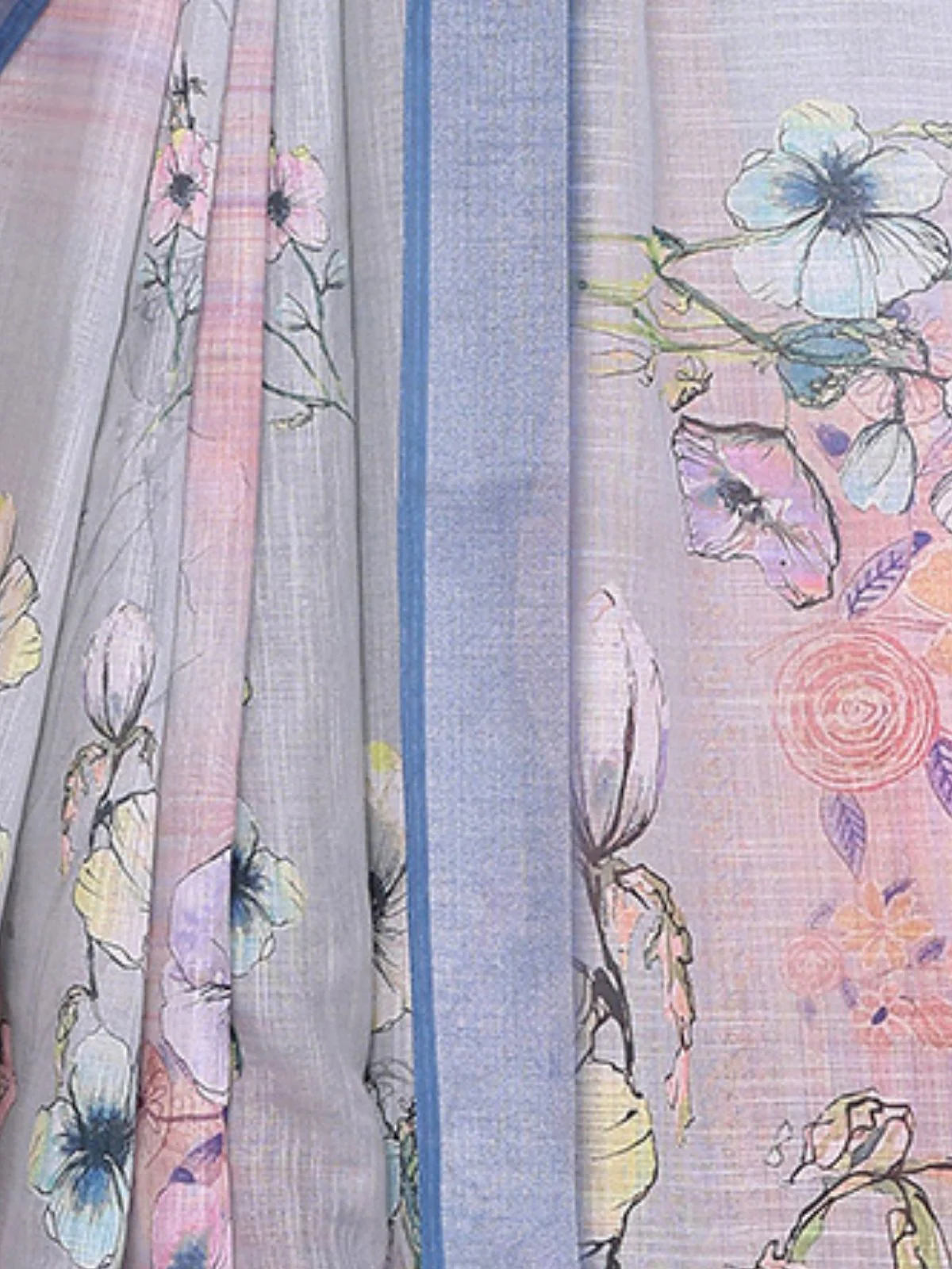 Odette Sky Blue Cotton Linen Printed Saree For Women - Image 5
