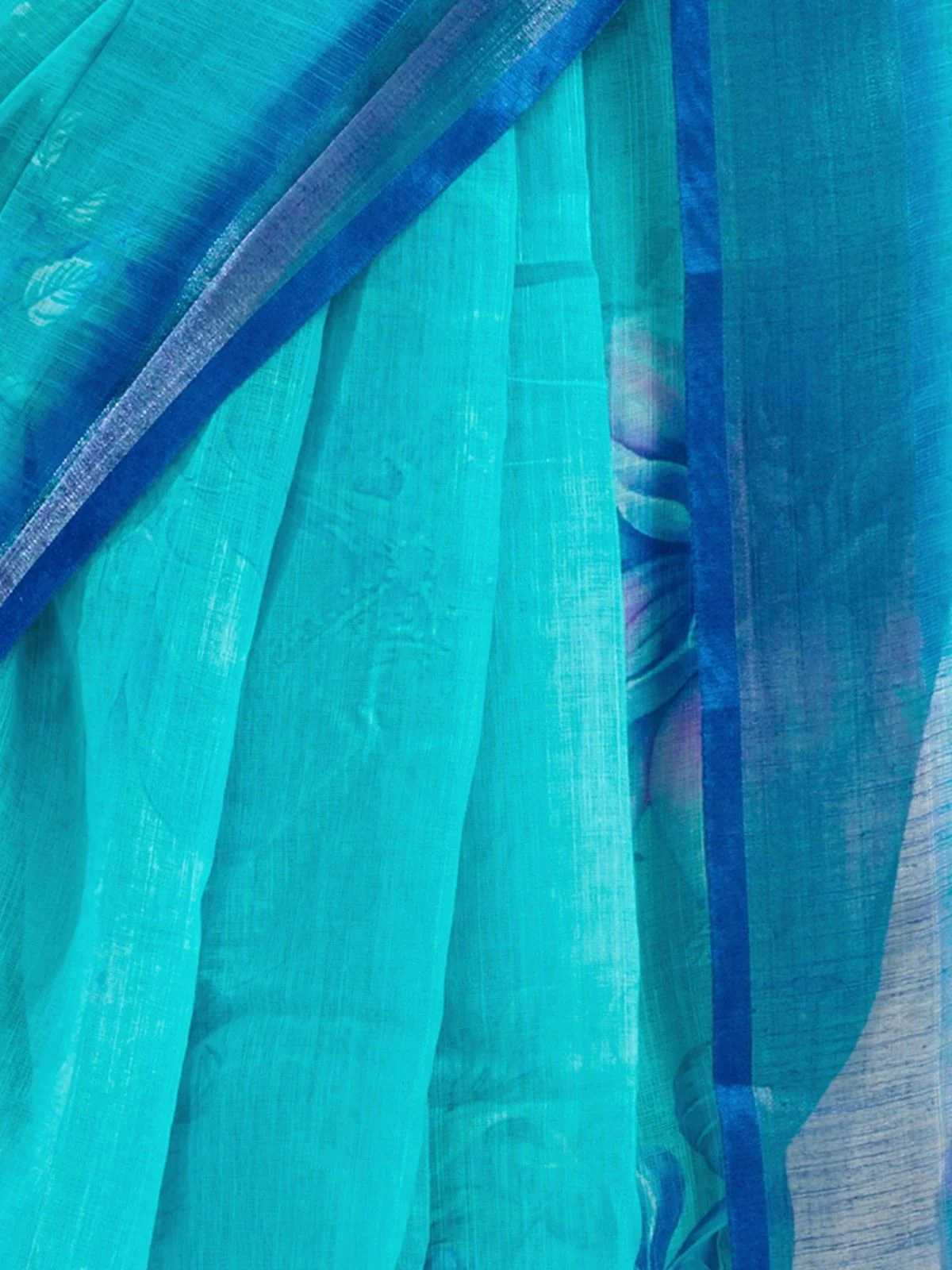 Odette Sky Blue Cotton Linen Zari Work Saree For Women - Image 6