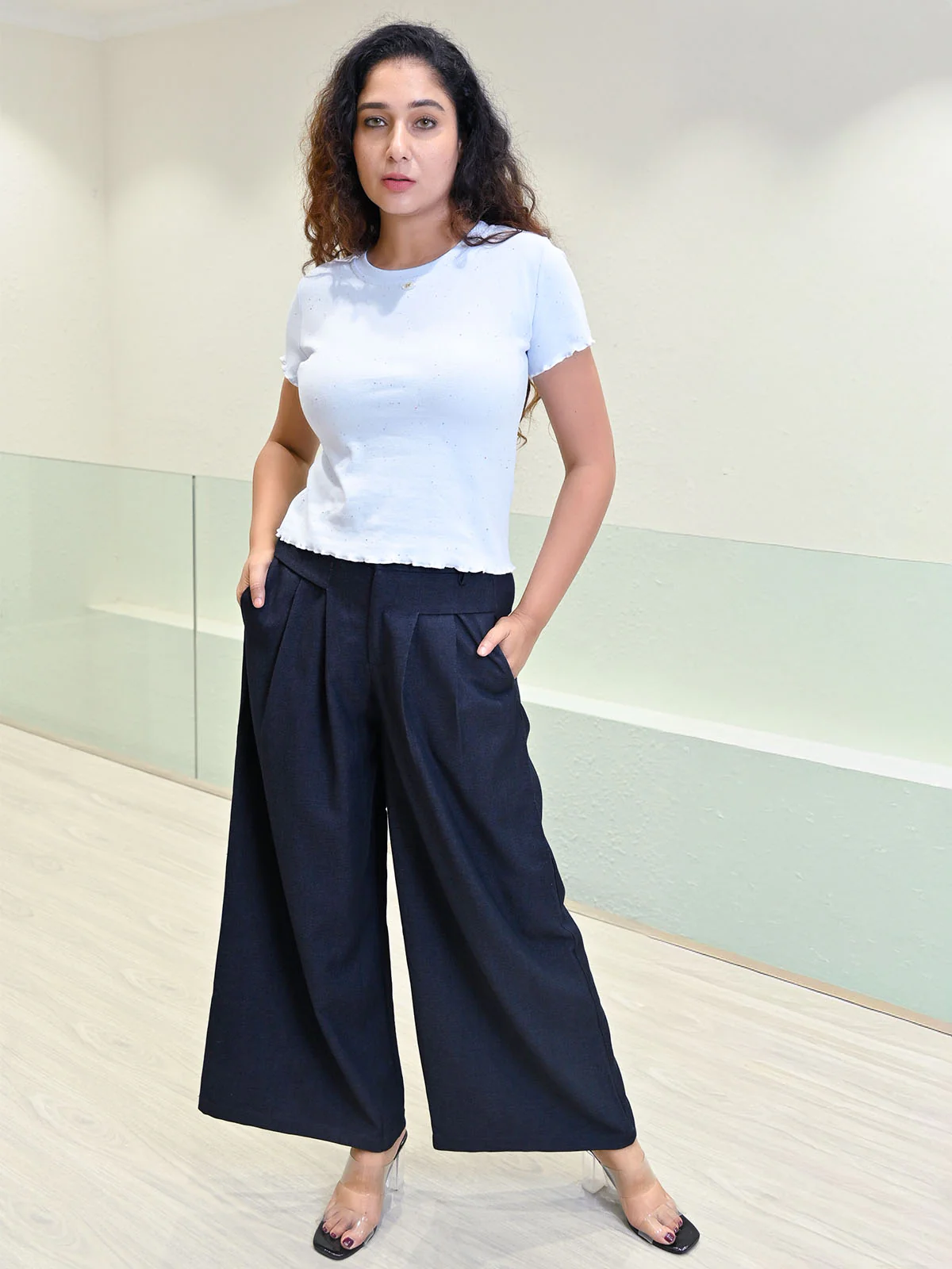 Odette Sky Blue Cotton Rib Solid Top for Women Casual Wear - Image 5