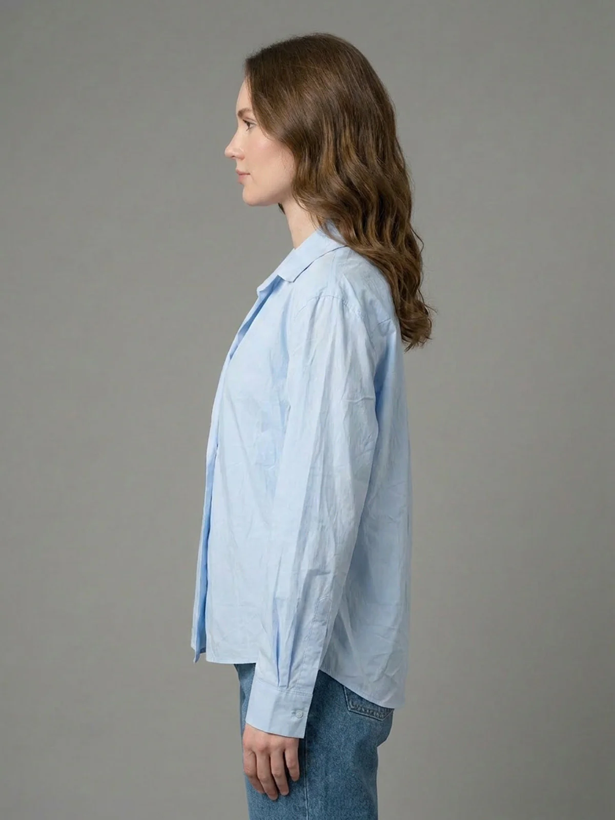Odette Sky Blue Cotton Solid Shirt For Women - Image 2