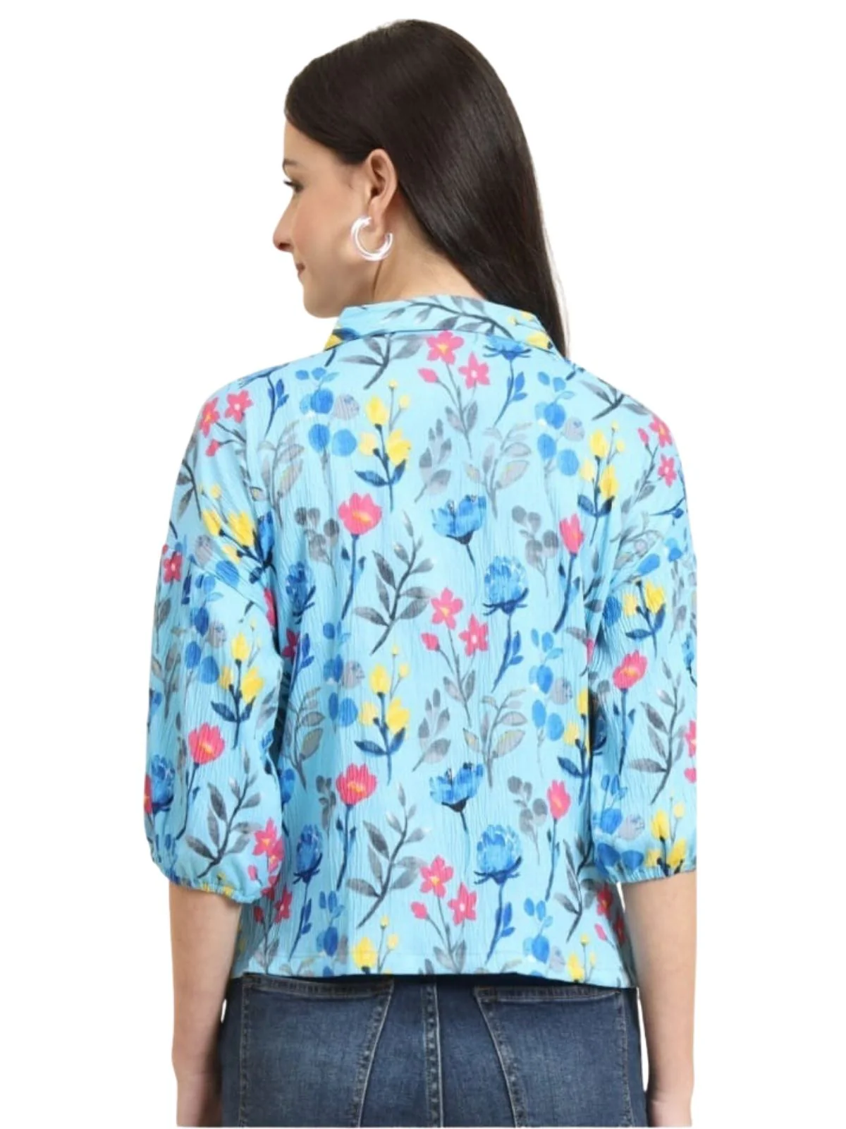 Odette Sky Blue Delta Printed Shirt For Women - Image 3