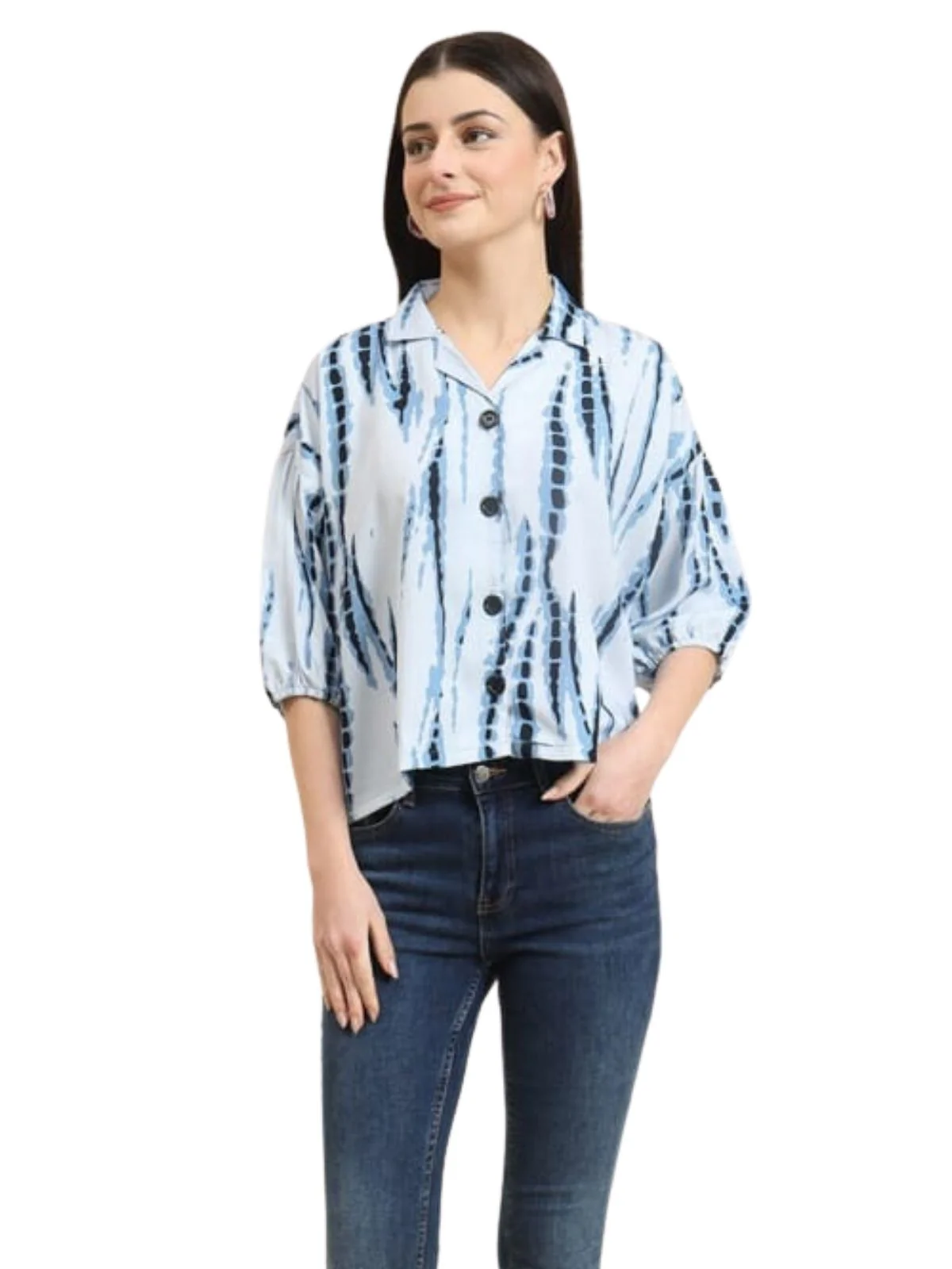 Odette Sky Blue Delta Printed Shirt For Women - Image 2