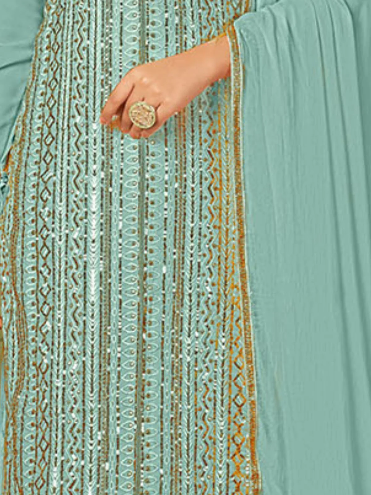 Odette Blue Georgette Embellished Semi Stitched Kurta Set For Women - Image 6