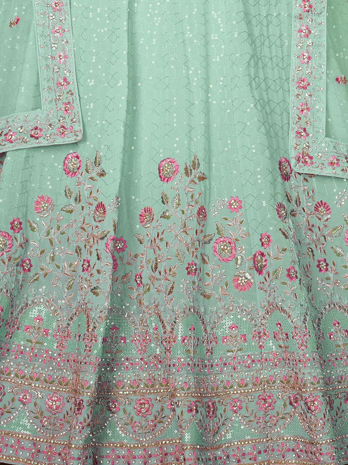 Odette Sky Blue Georgette Embellished Semi Stitched Lehenga With Unstitched Blouse for Women - Image 5