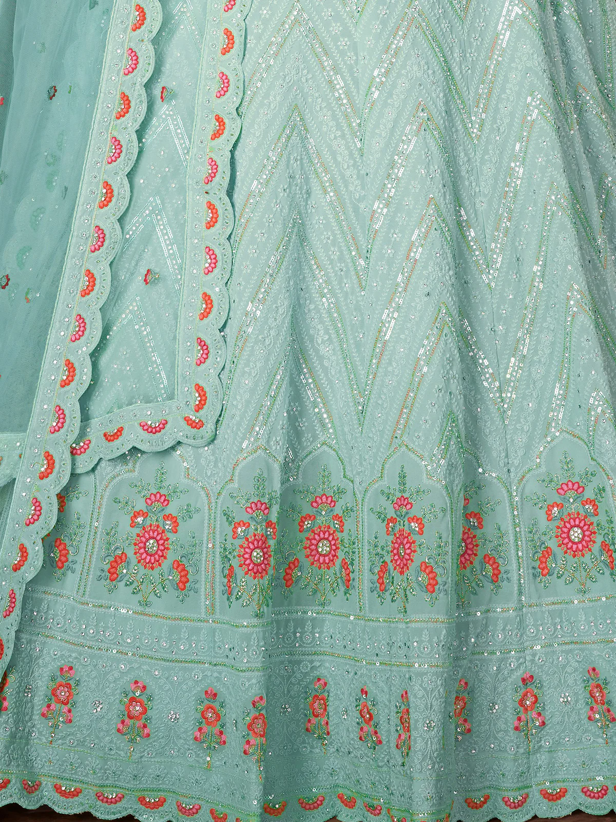 Odette Sky Blue Georgette Embellished Semi Stitched Lehenga With Unstitched Blouse for Women - Image 5