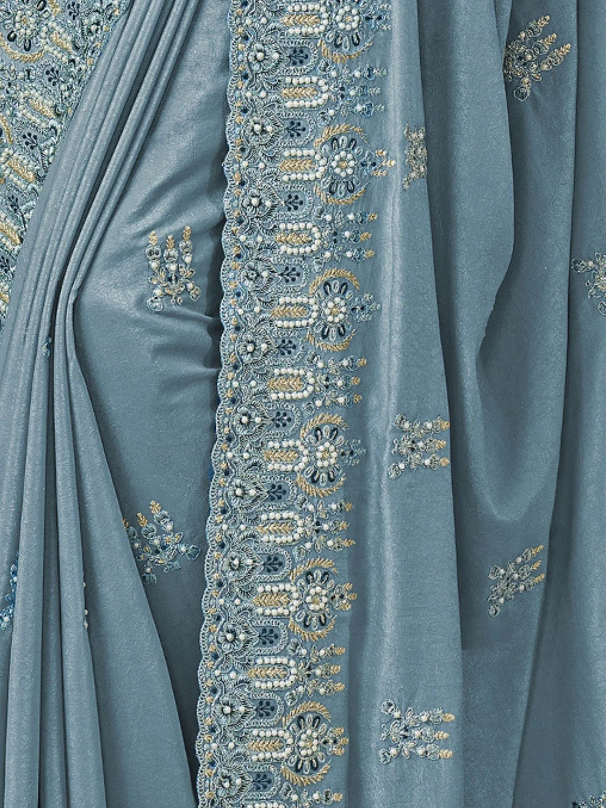 Odette Sky Blue Georgette Embroidered Elegant Saree For Women - Image 3