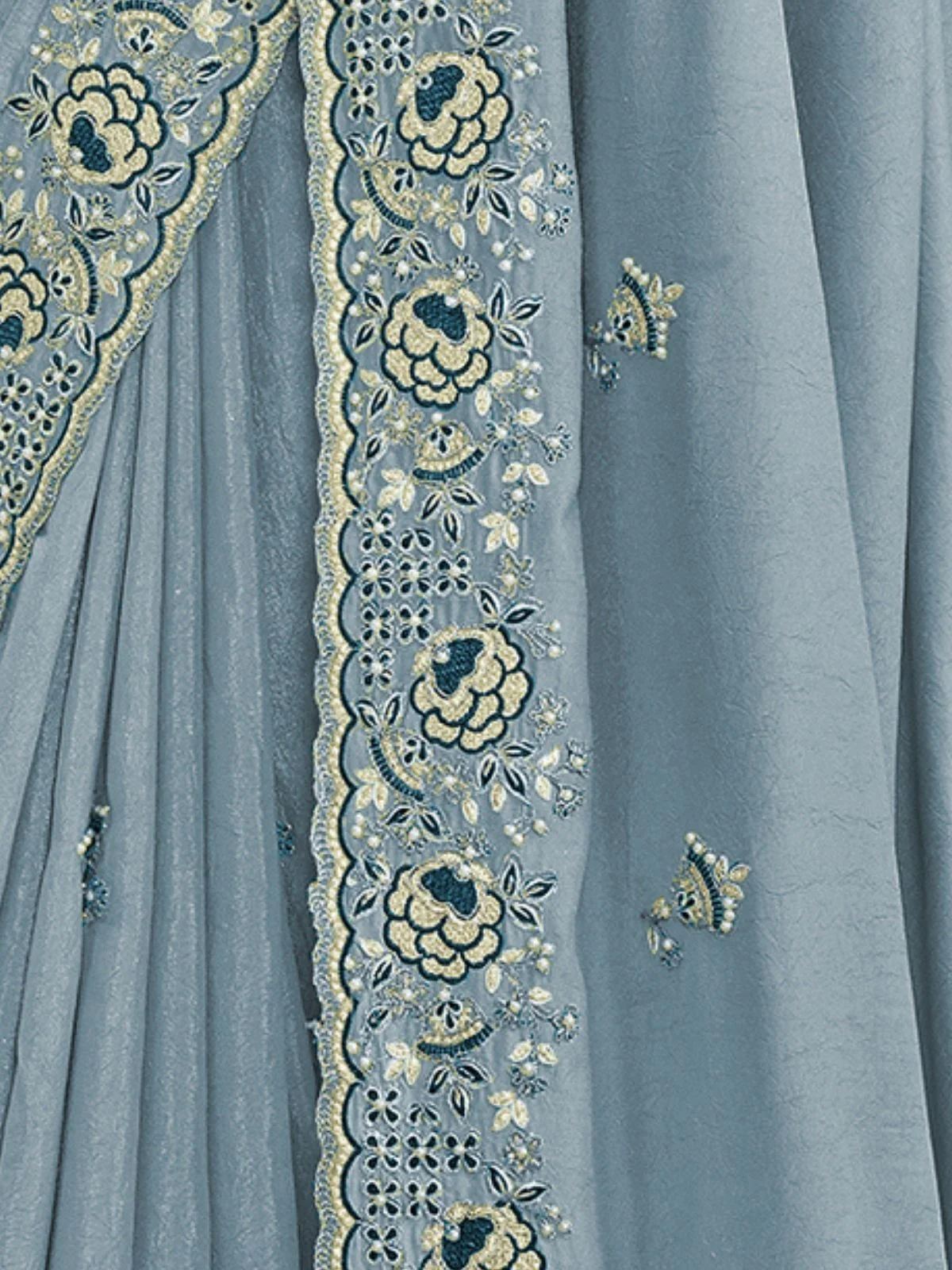 Odette Sky Blue Georgette Embroidered Elegant Saree For Women - Image 4