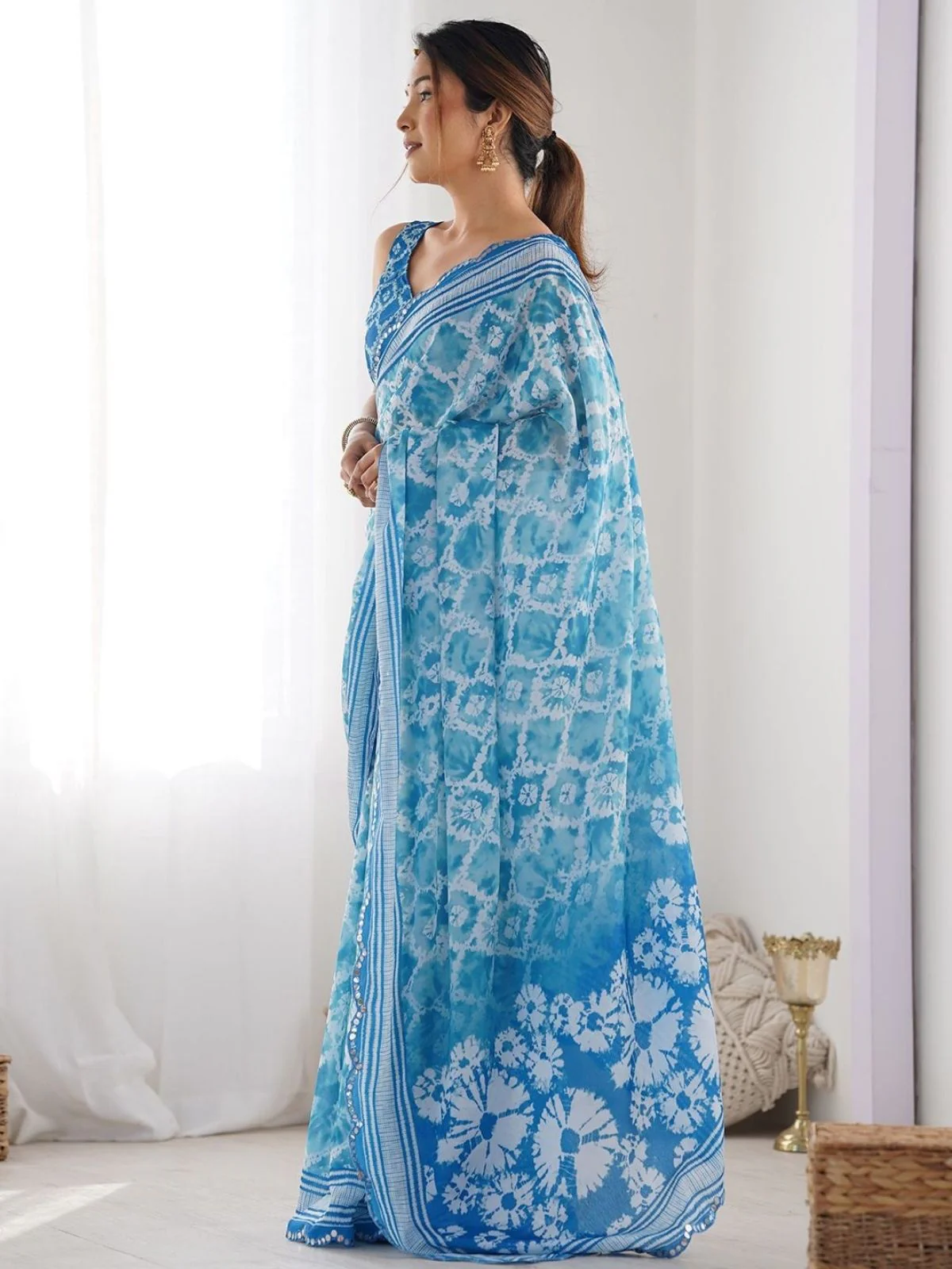 Odette Sky Blue Georgette Printed Saree For Women - Image 2