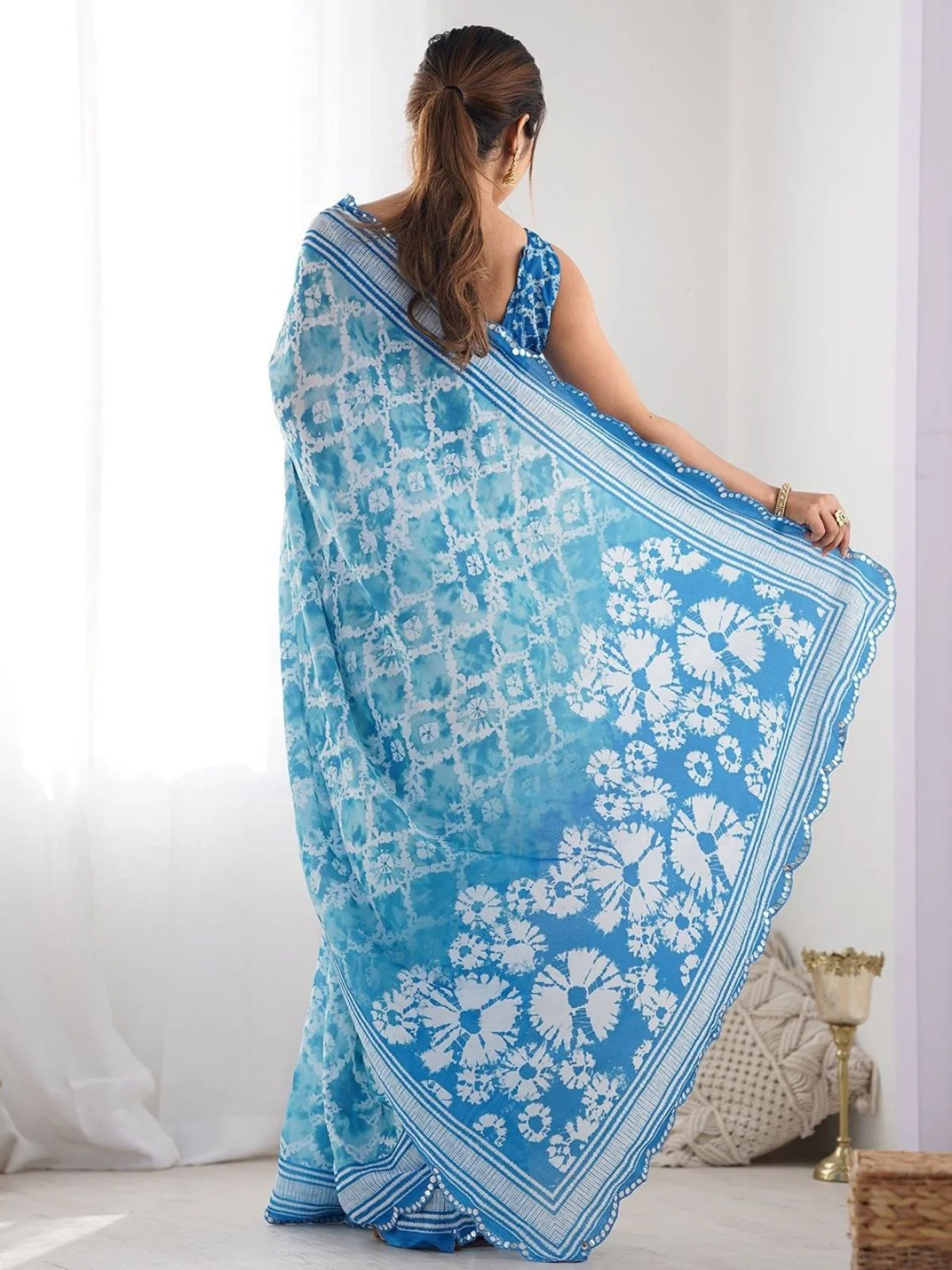 Odette Sky Blue Georgette Printed Saree For Women - Image 3