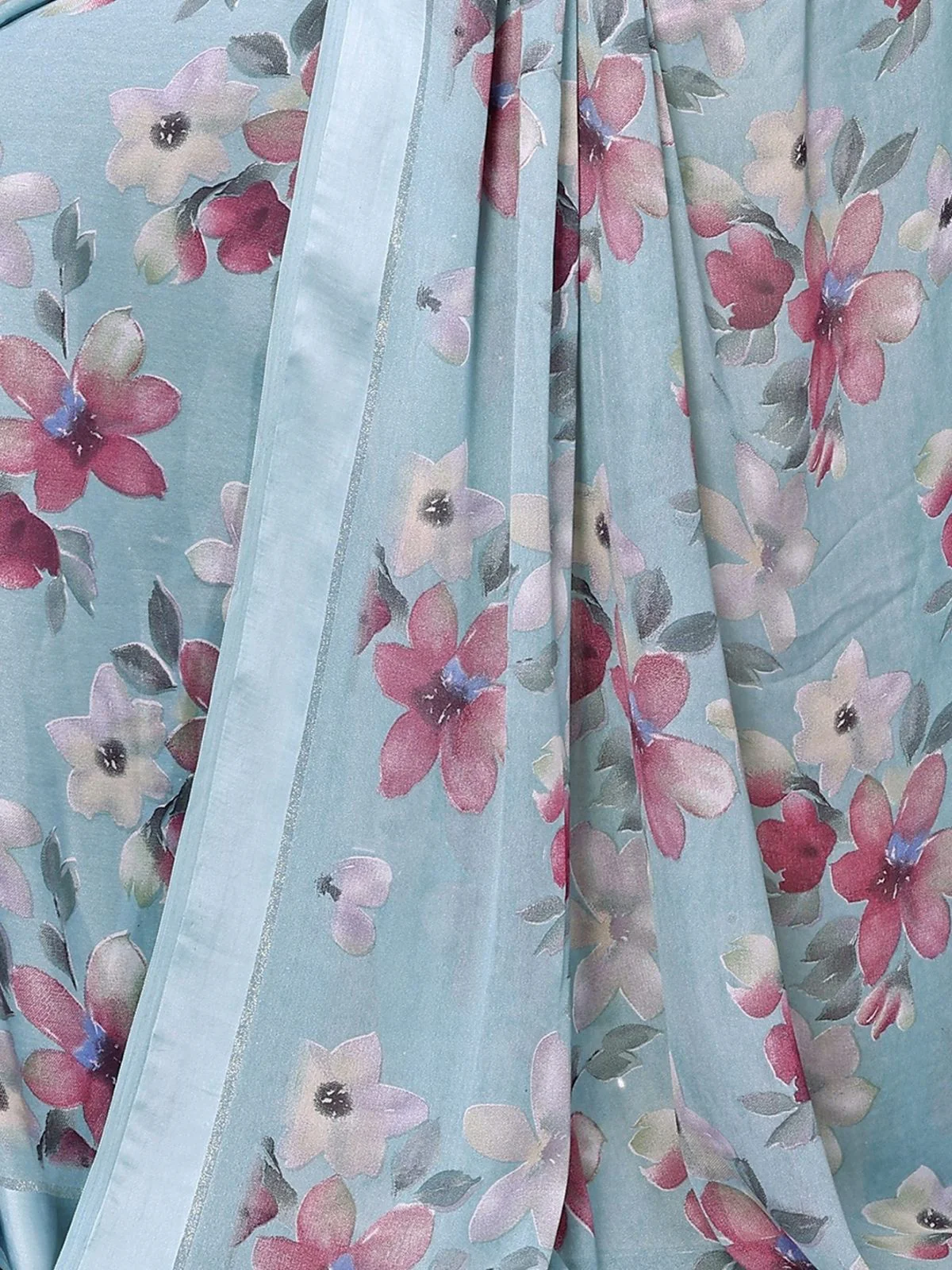 Odette Sky Blue Georgette Printed Saree For Women - Image 5