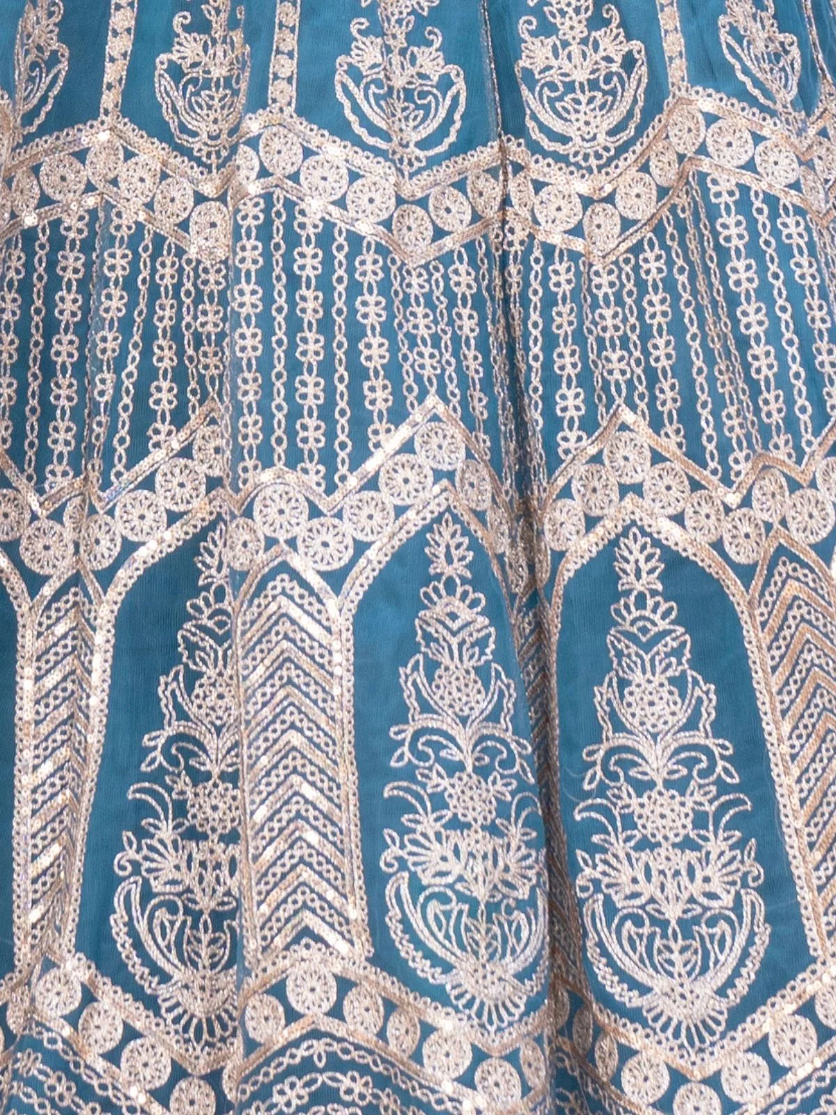 Odette Sky Blue Net Embellished Semi Stitched Lehenga For Women - Image 5