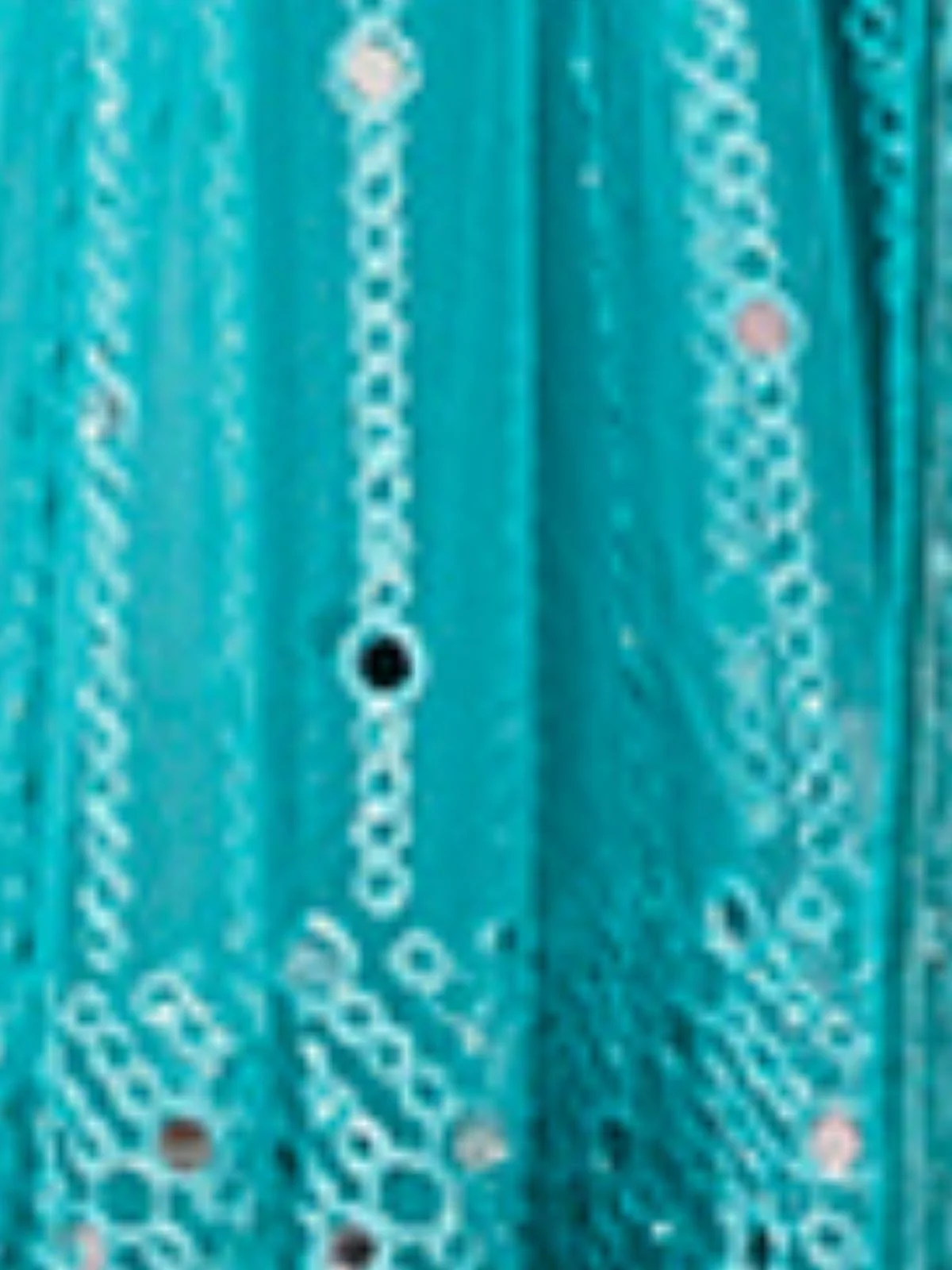 Odette Sky Blue Net Embroidered And Mirror Work Saree With Unstitched Blouse For Women - Image 3