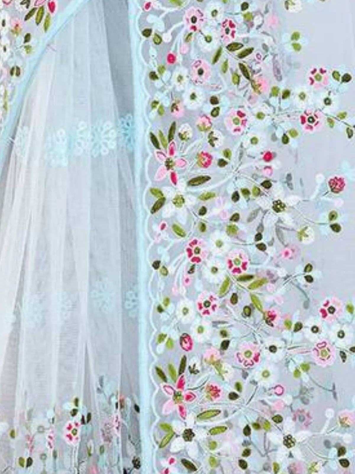 Odette Sky Blue Net Embroidered Elegant Saree For Women - Image 3