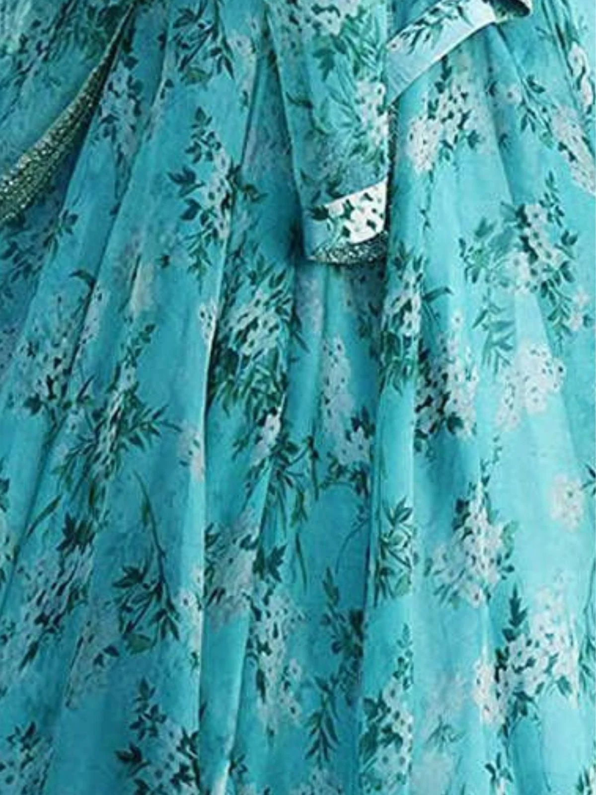 Odette Sky Blue Organza Printed Semi-Stitched lehenga For Women - Image 5