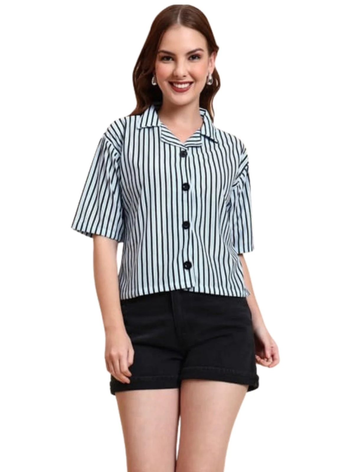Odette Sky blue Poly Cotton Printed Shirt For Women - Image 2
