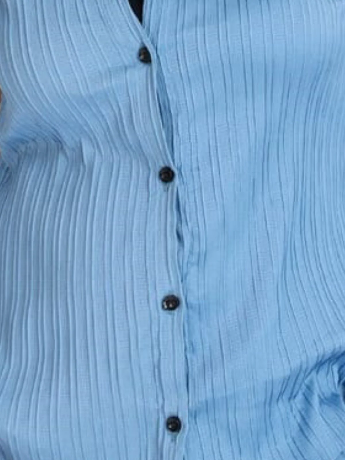 Odette Sky Blue Poly Cotton Solid Shirt For Women - Image 4