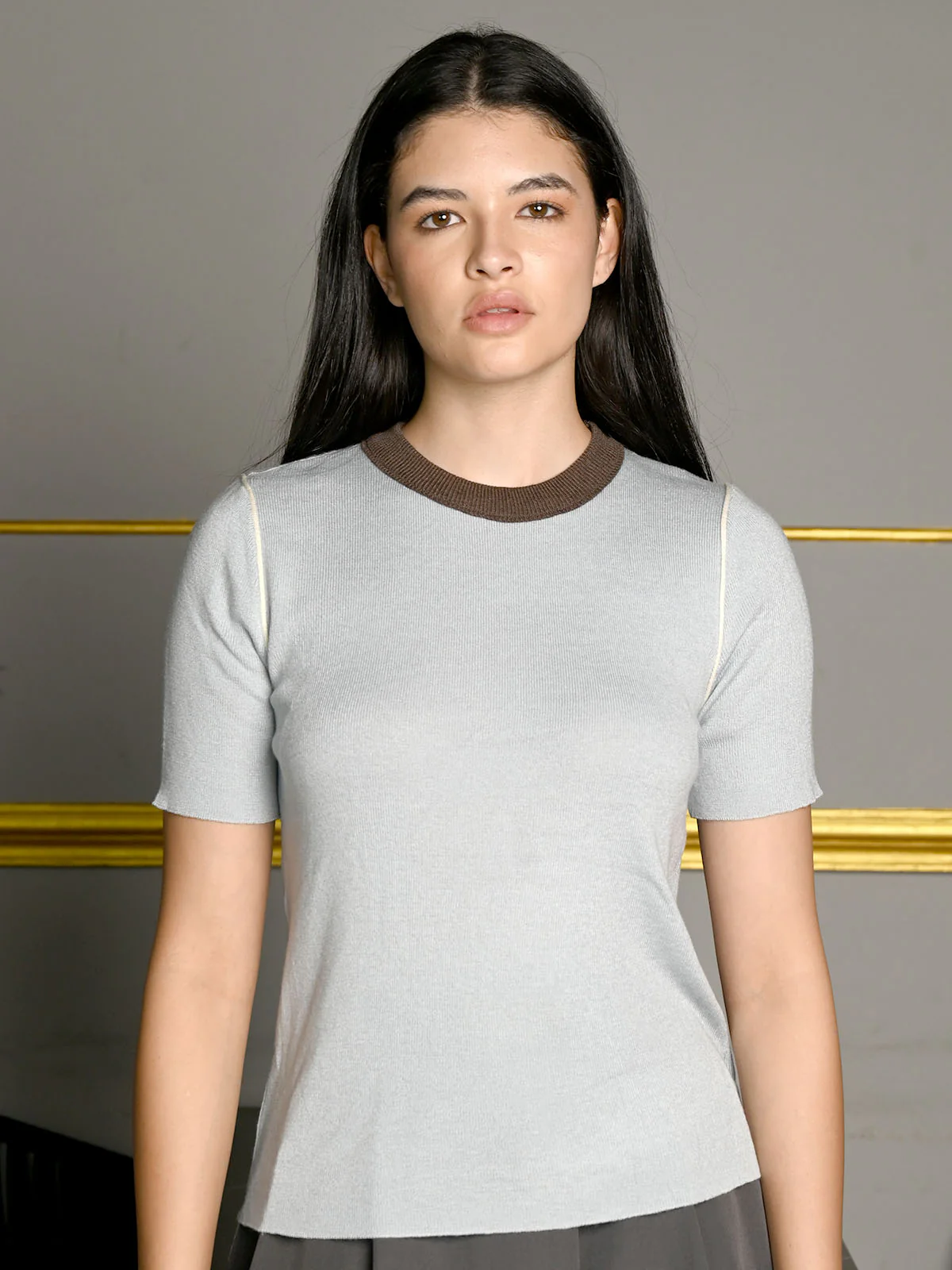 Odette Sky Blue Polyester Solid Half Sleeves Top For Women