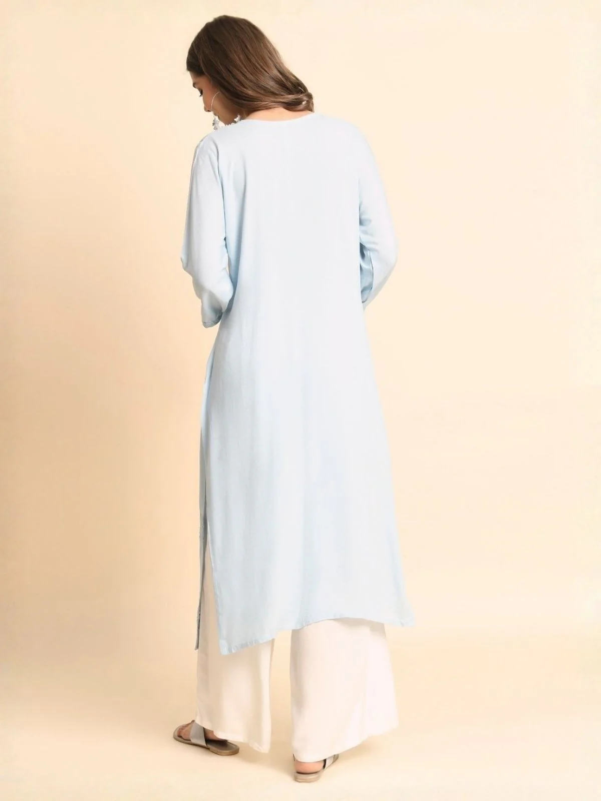 Odette Sky Blue Rayon Embroidered Kurti For Women - Image 3