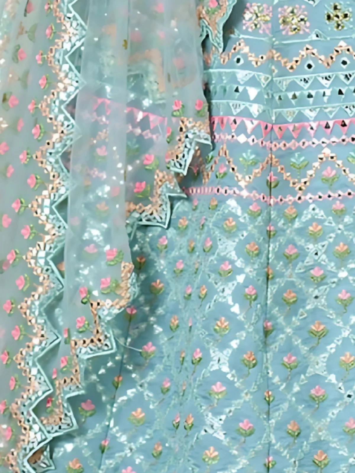 Odette Sky Blue Silk Blend Embroidered Semi-Stitched Lehenga For Women - Image 4