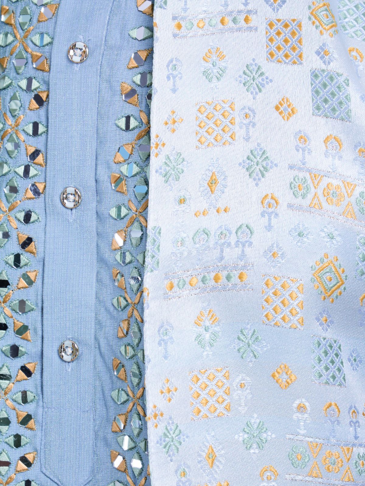 Odette Sky Blue Silk Blend Embellished Kurta For Men - Image 5