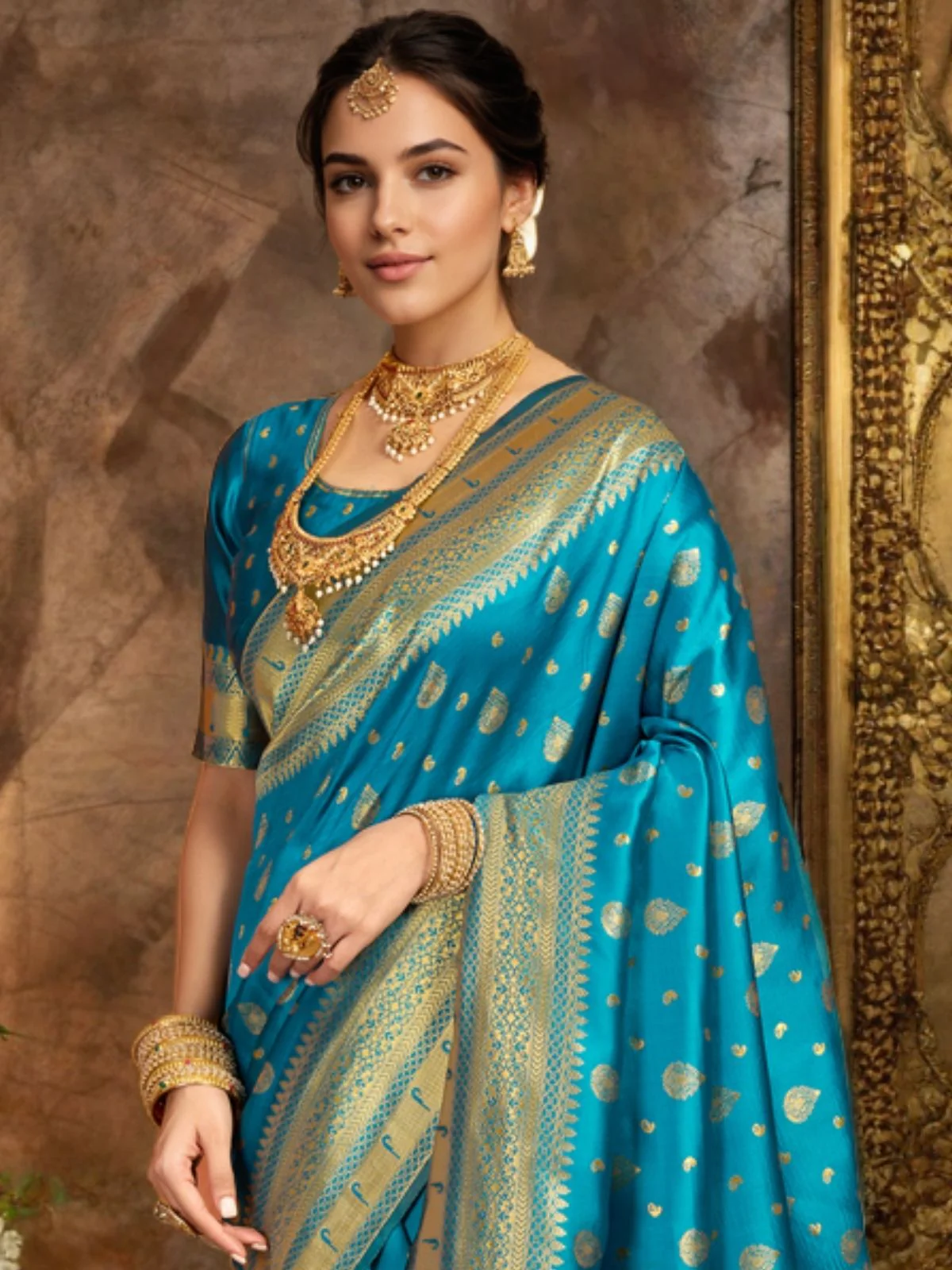 Odette Sky Blue Silk Blend Woven Pithani Saree For Women - Image 5
