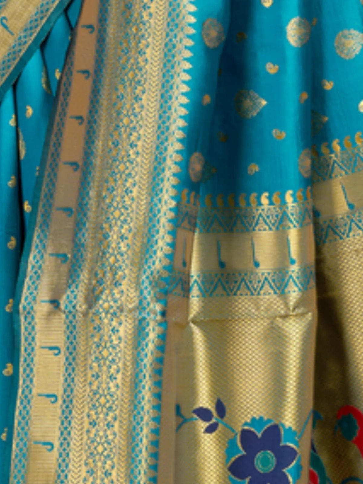 Odette Sky Blue Silk Blend Woven Pithani Saree For Women - Image 6