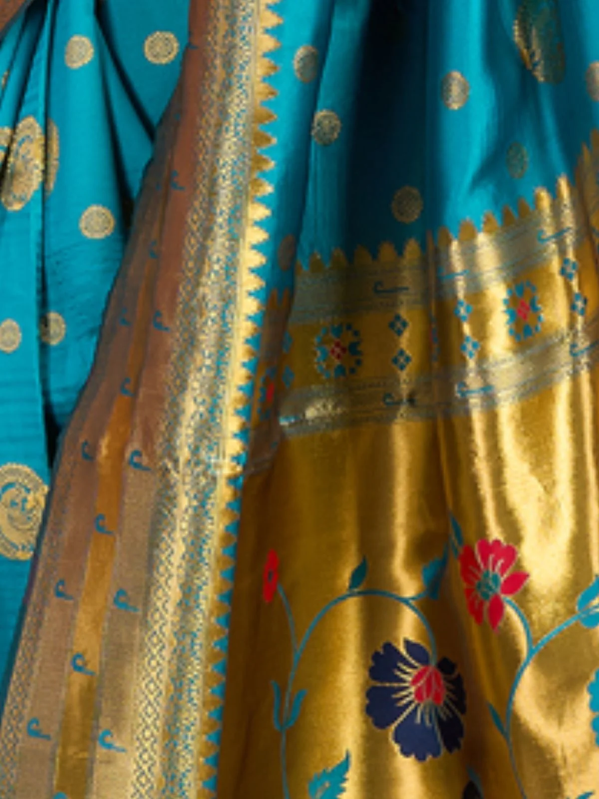 Odette Sky Blue Silk Blend Woven Pithani Saree For Women - Image 6