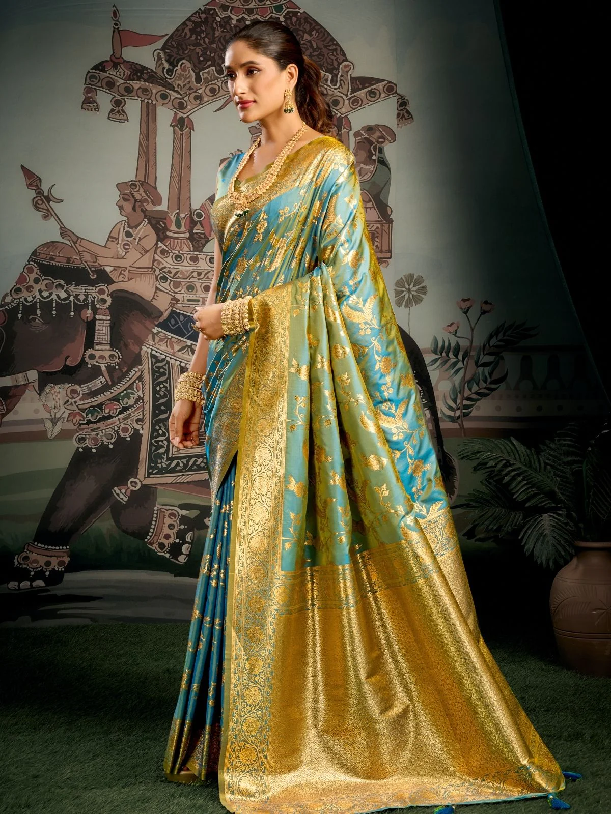 Odette Sky Blue Silk Blend Woven Saree For Women - Image 2