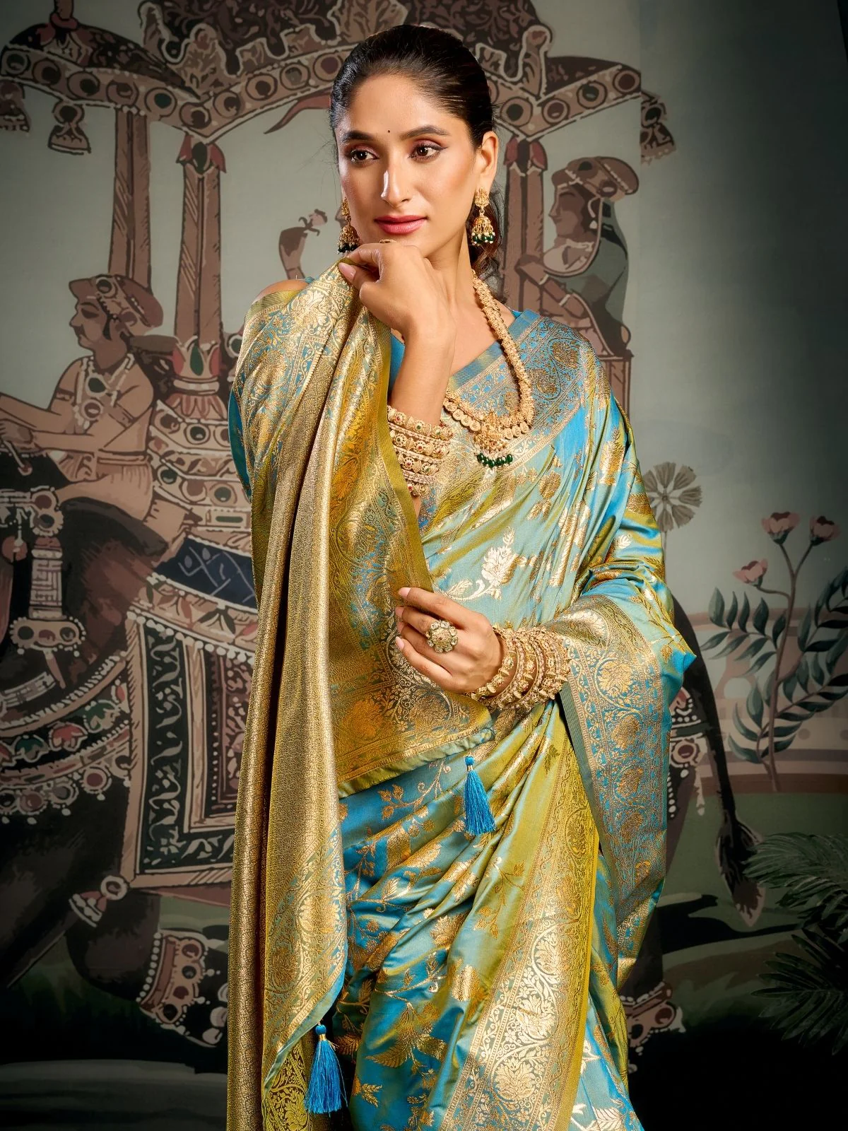 Odette Sky Blue Silk Blend Woven Saree For Women - Image 5