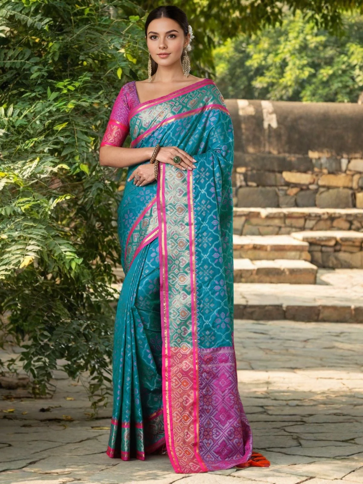 Odette Sky Blue Silk Woven Saree For Women