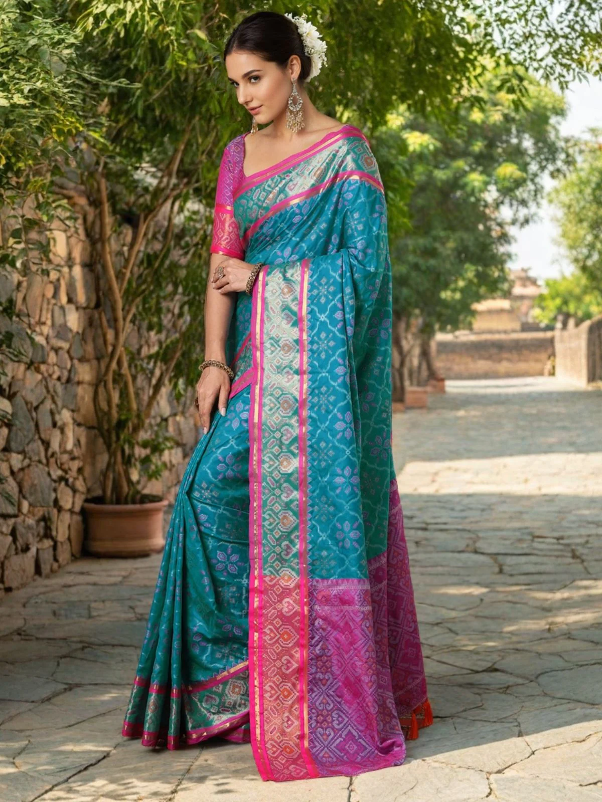 Odette Sky Blue Silk Woven Saree For Women - Image 2